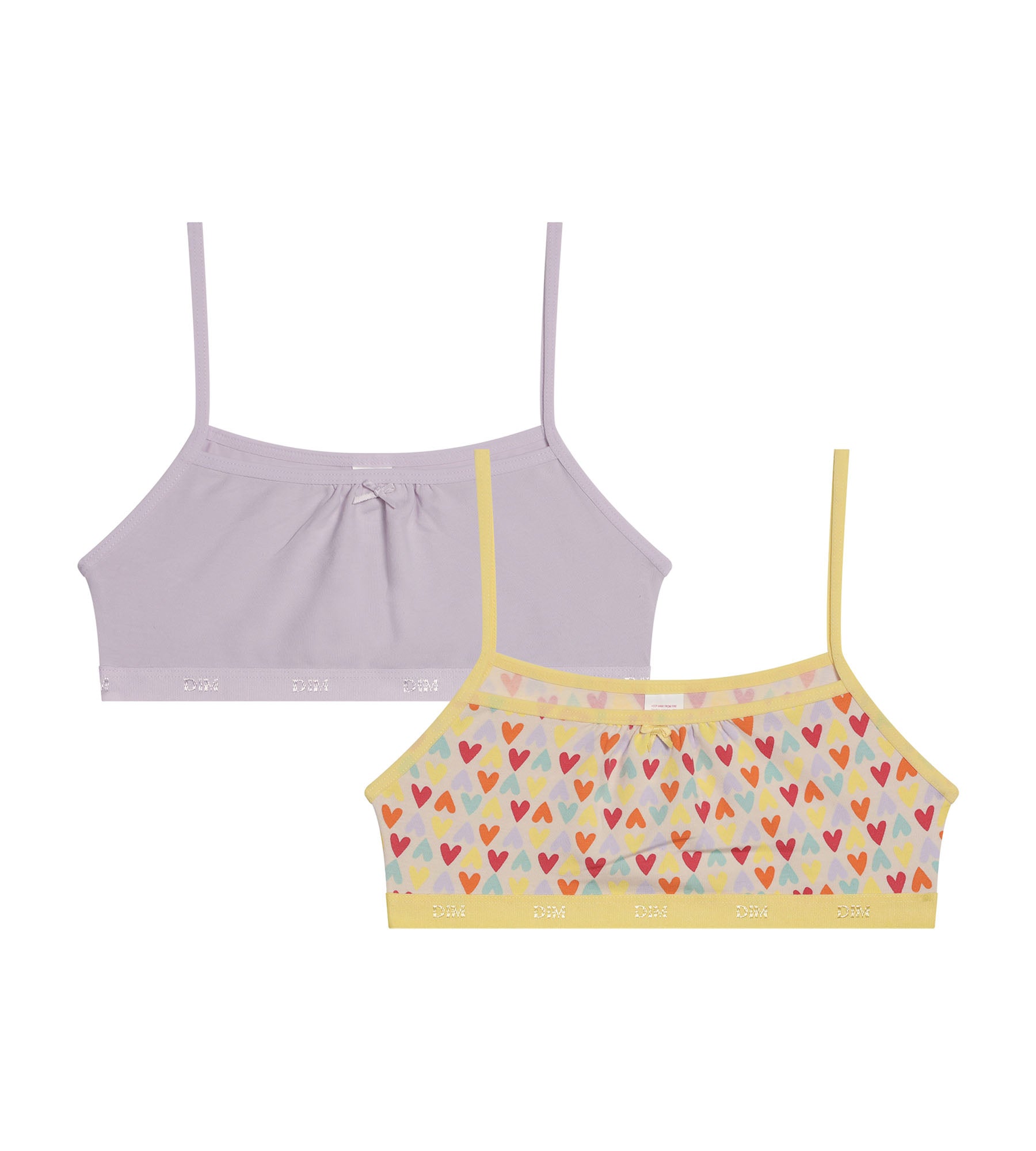 DIM Pack of 2 Lila stretch cotton girl's bras with heart pattern Les Pockets