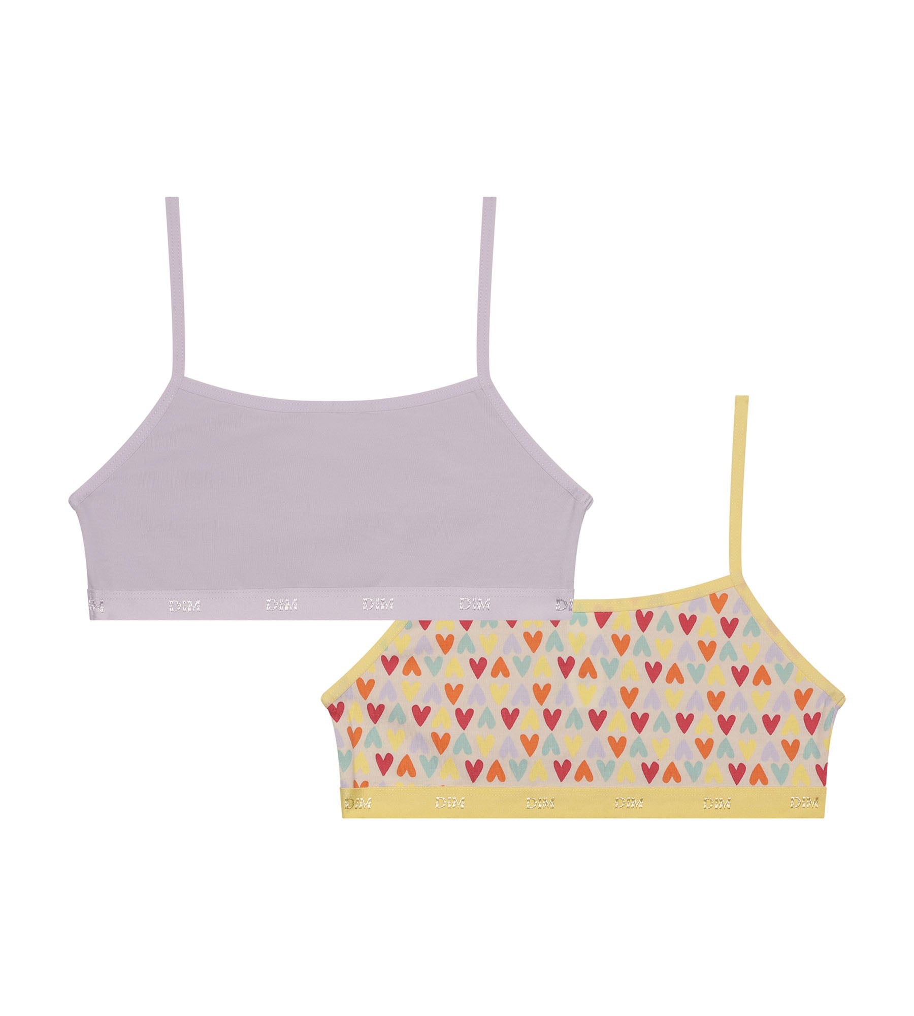 DIM Pack of 2 Lila stretch cotton girl's bras with heart pattern Les Pockets