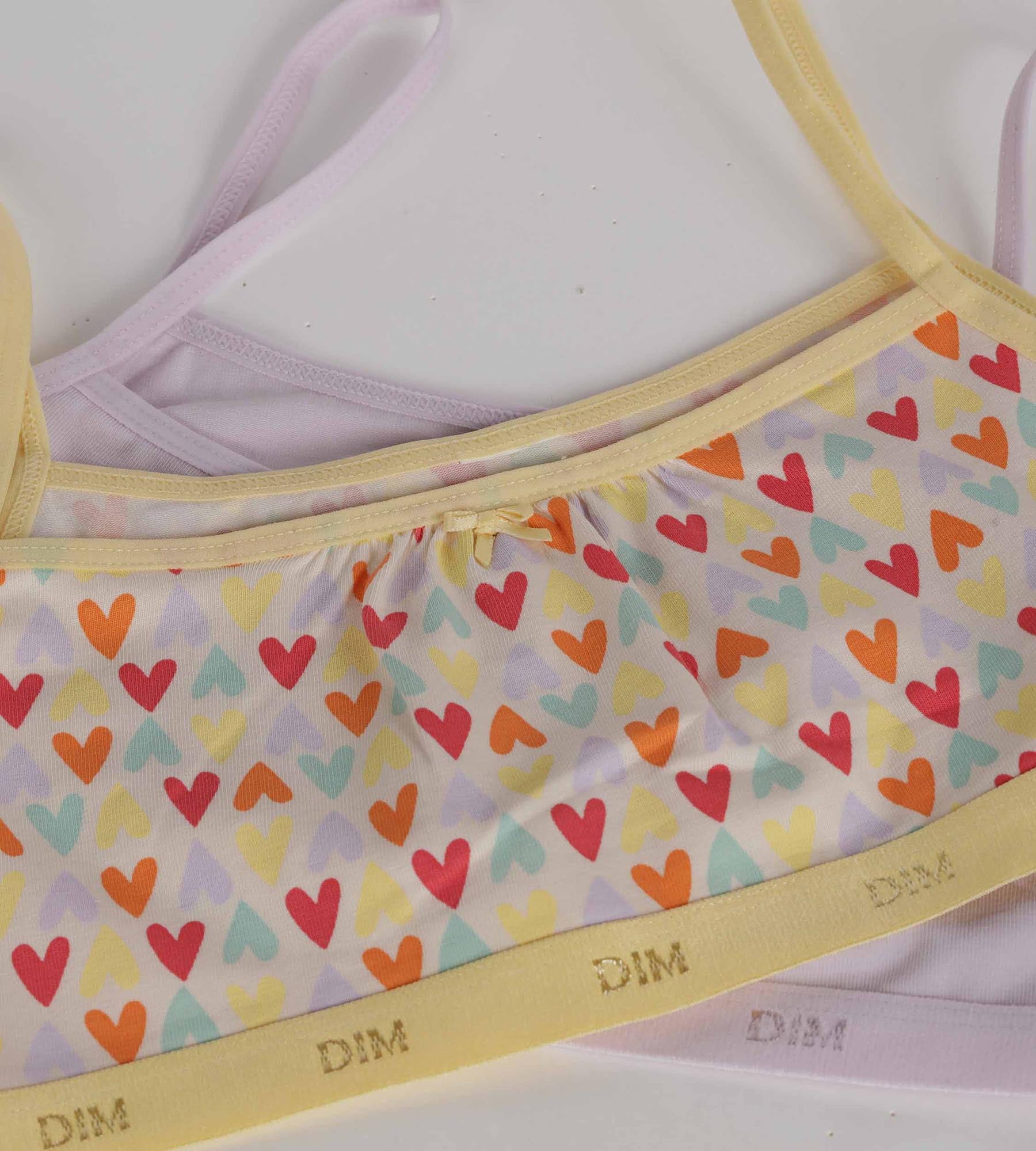 DIM Pack of 2 Lila stretch cotton girl's bras with heart pattern Les Pockets