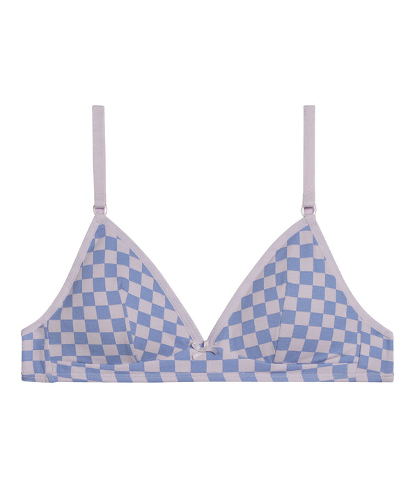 DIM Girl's triangle bra stretch cotton Lila checkerboard Les Pockets