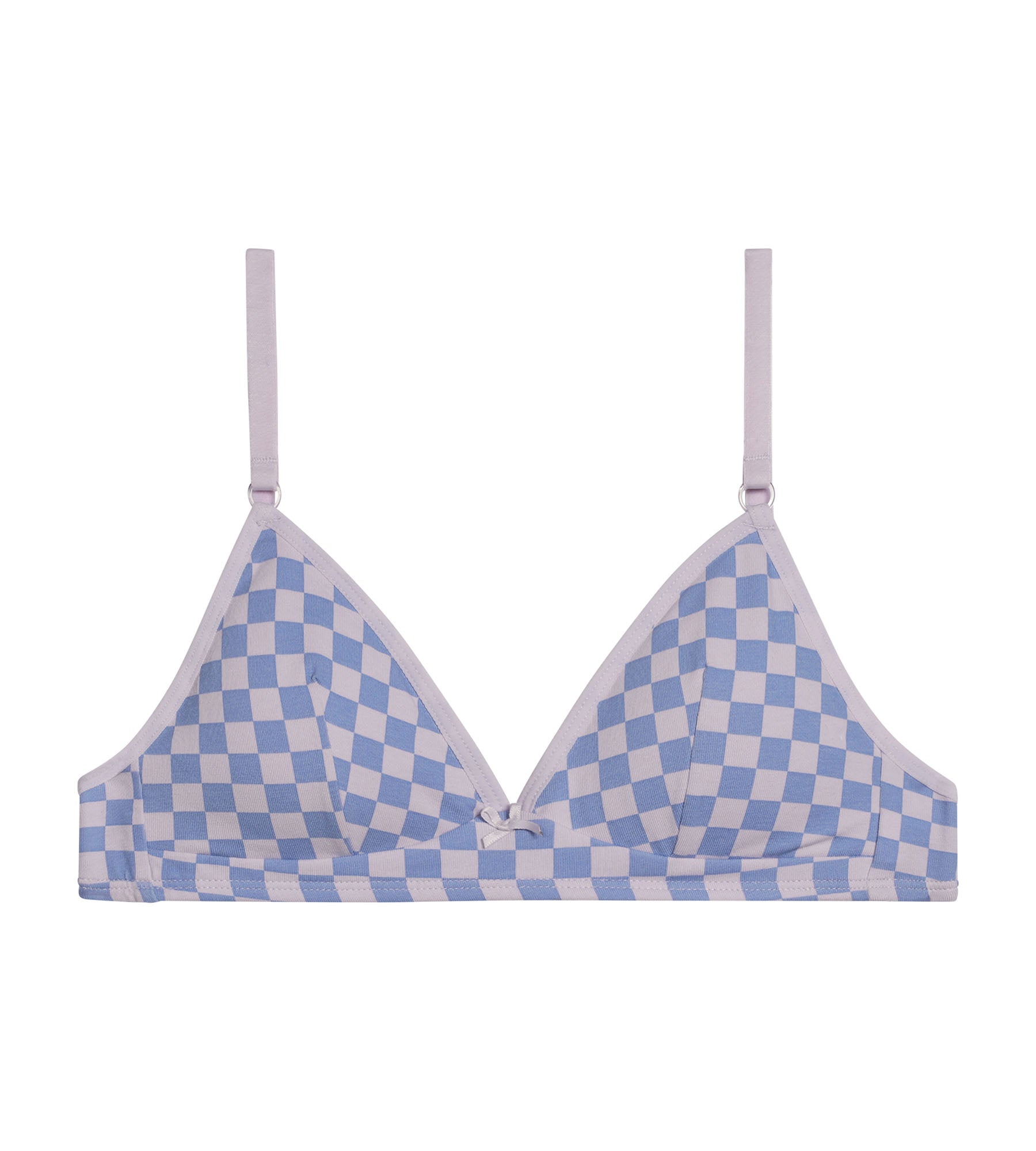DIM Girl's triangle bra stretch cotton Lila checkerboard Les Pockets