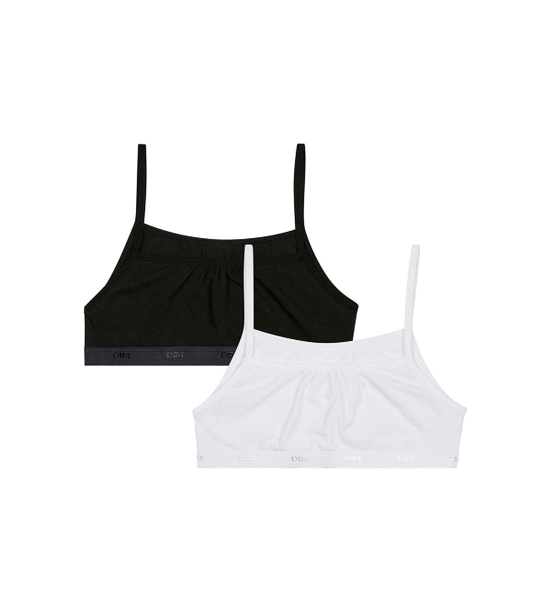 DIM Les Pockets Ecodim Pack of 2 Black White stretch cotton girls' bralettes