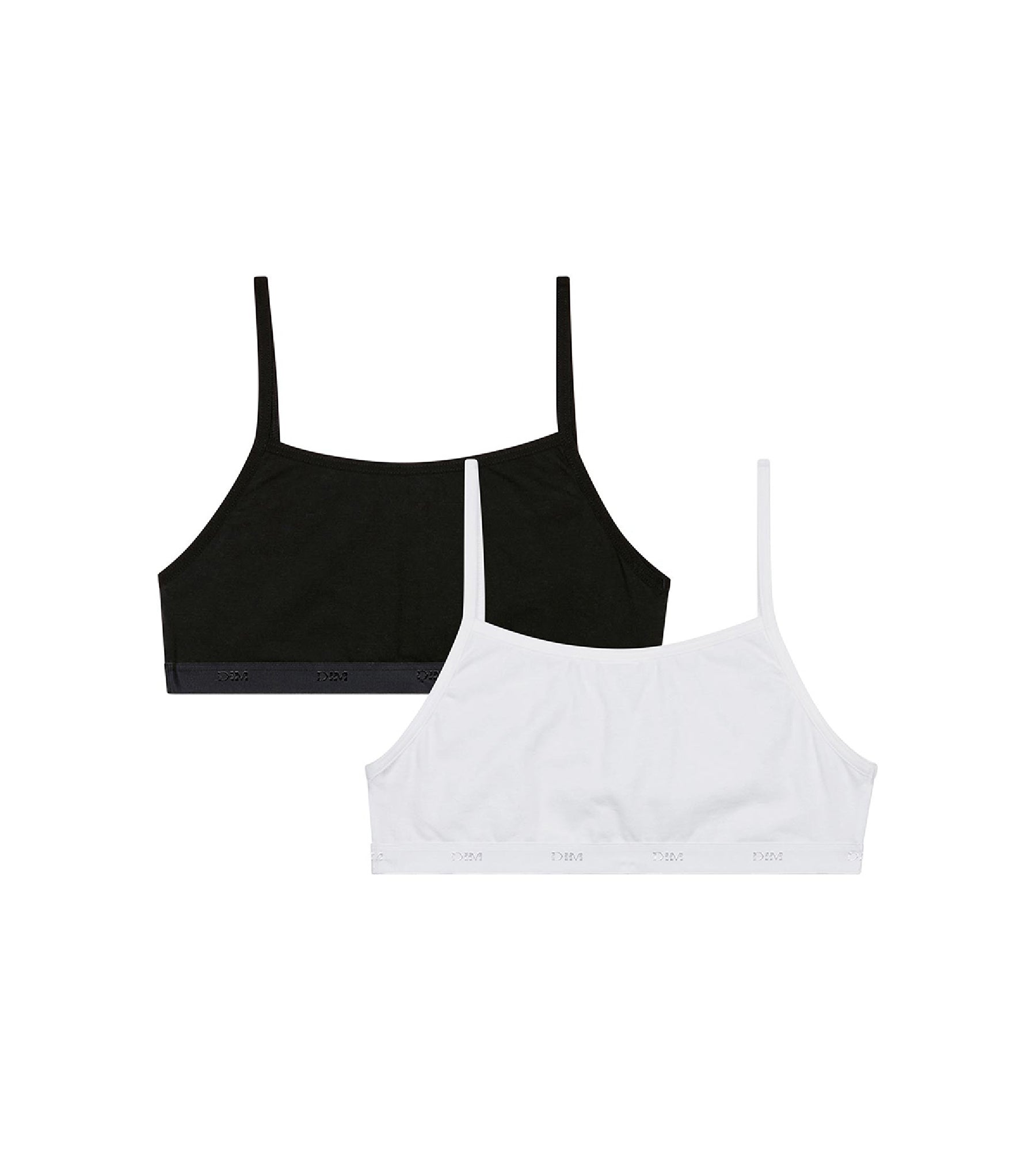 DIM Les Pockets Ecodim Pack of 2 Black White stretch cotton girls' bralettes
