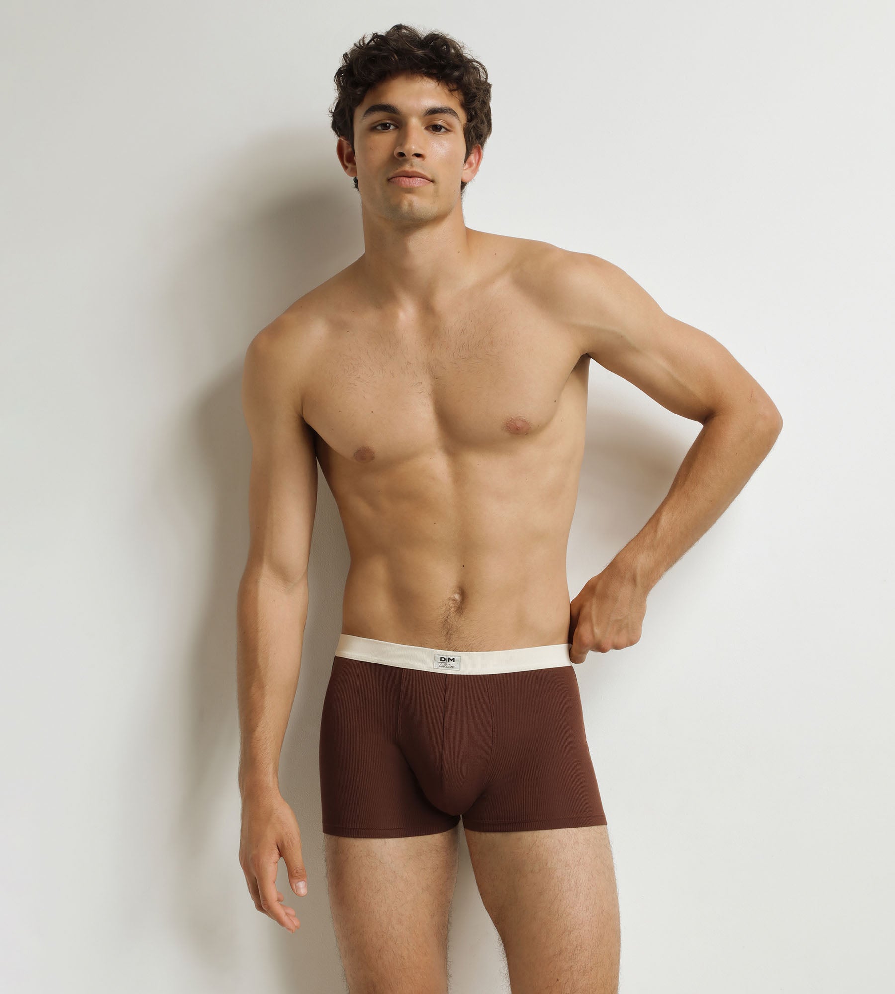 DIM Men's ribbed boxer shorts Chocolate Dim Elegant