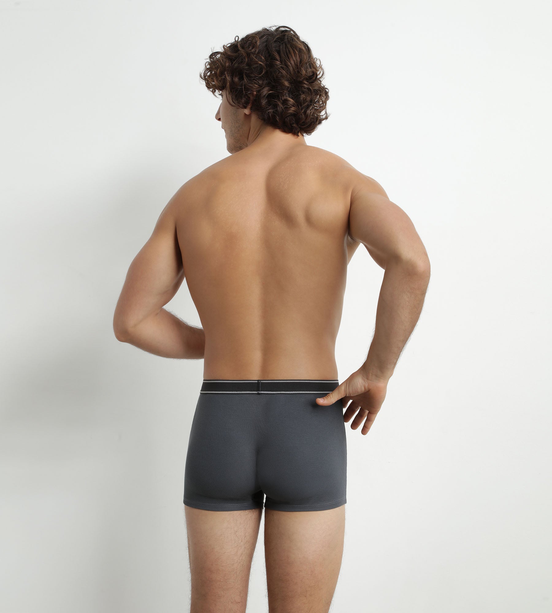 DIM Men's ribbed modal cotton boxer shorts Granite Grey black waistband Dim Elegant