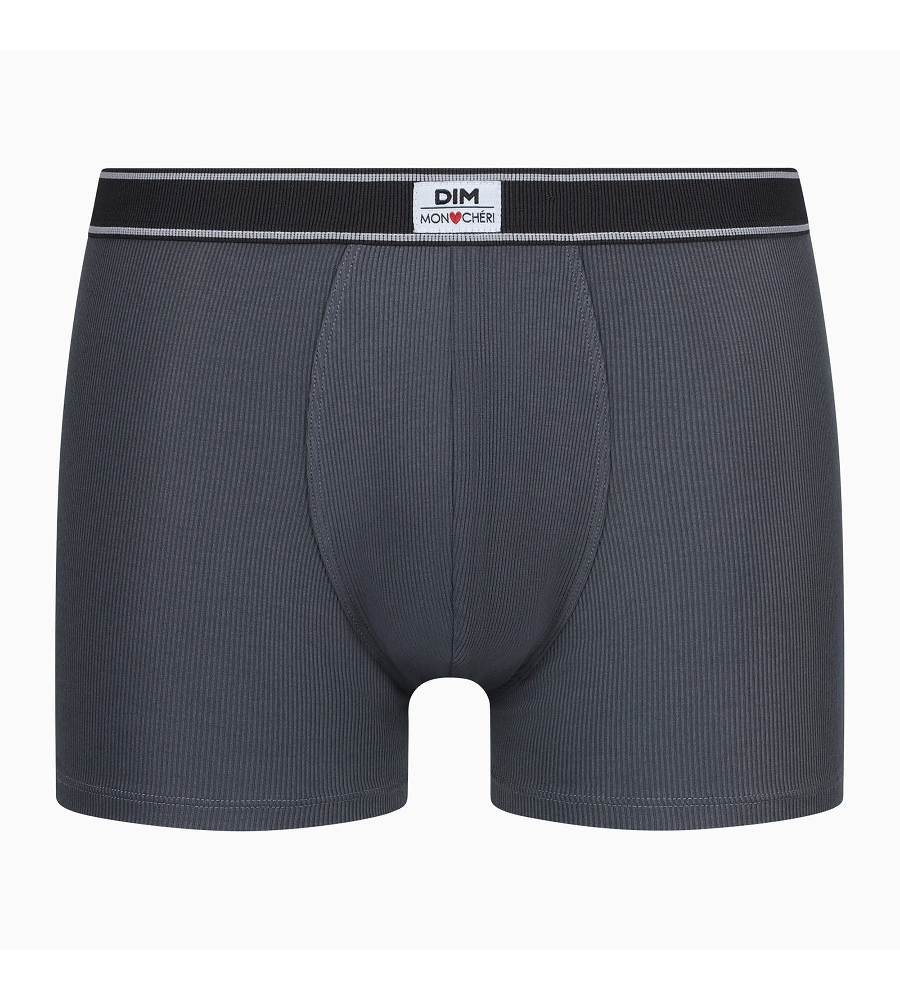 DIM Men's ribbed modal cotton boxer shorts Granite Grey black waistband Dim Elegant