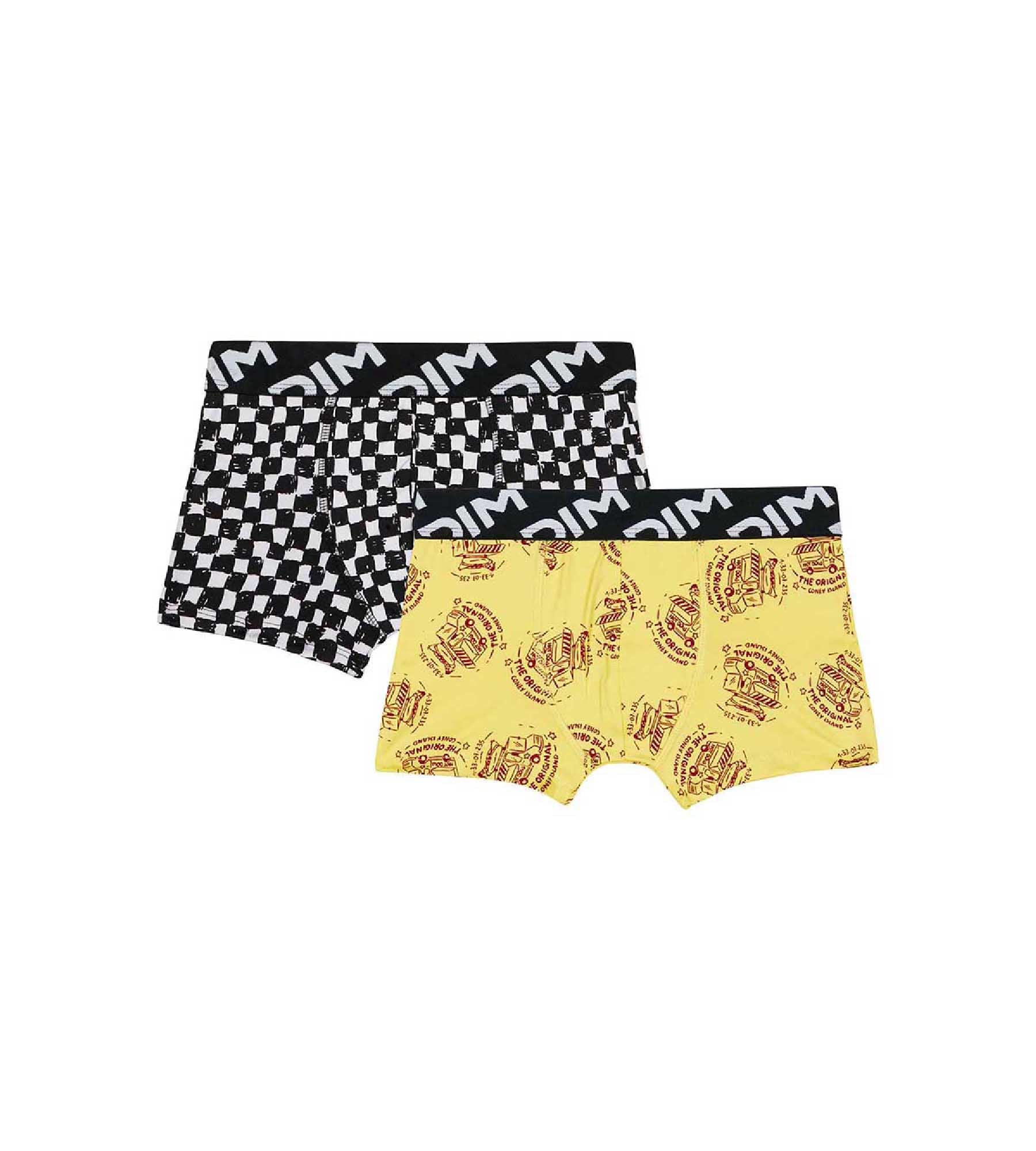 DIM Dim Micro Pack of 2 boys' boxers in recycled microfibre with a checkerboard pattern