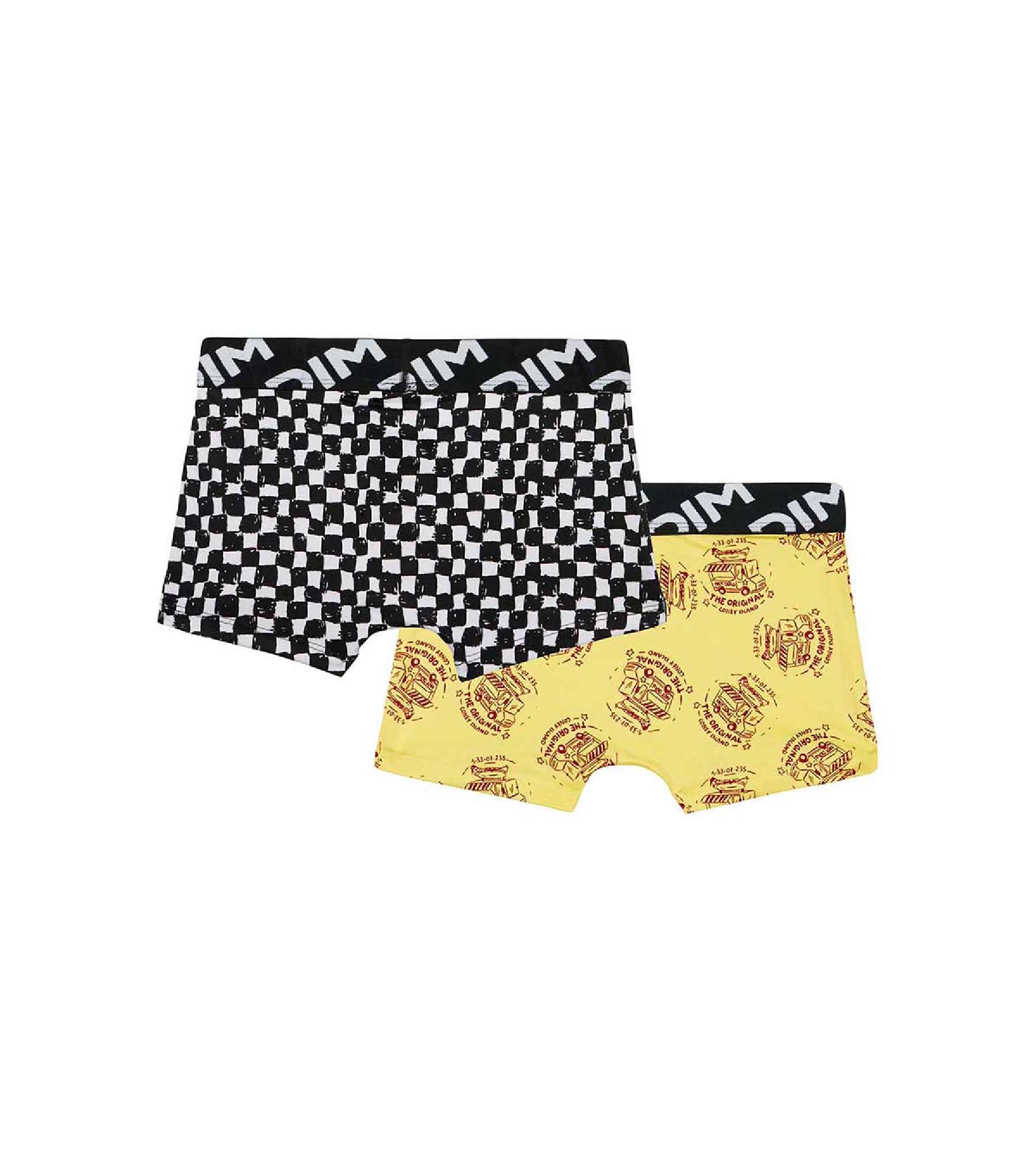 DIM Dim Micro Pack of 2 boys' boxers in recycled microfibre with a checkerboard pattern