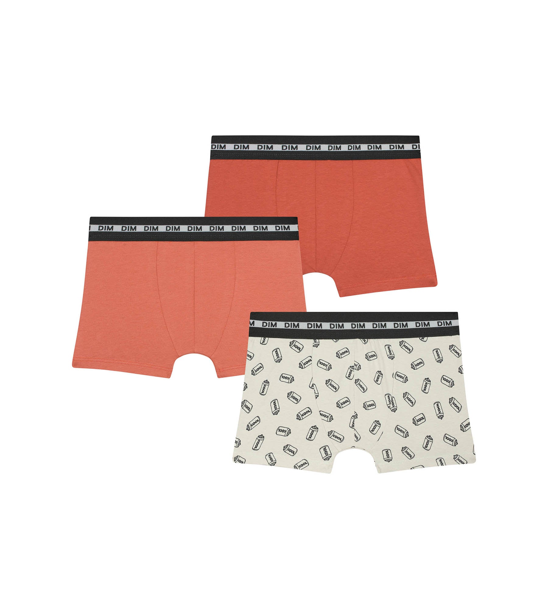 DIM Pack of 3 boys' boxersin orange with Soda patterns Dim Coton Stretch