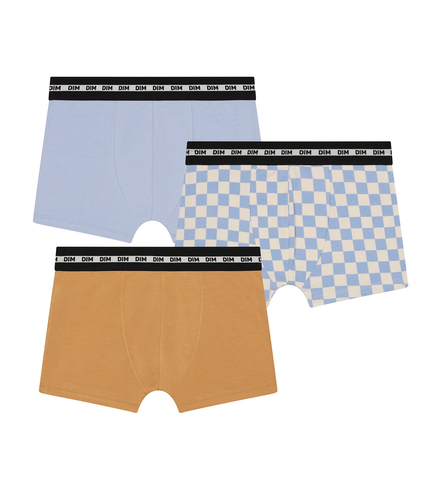 DIM Pack of 3 Lila Blue Cotton Stretch Fashion checkerboard boxer shorts for boys