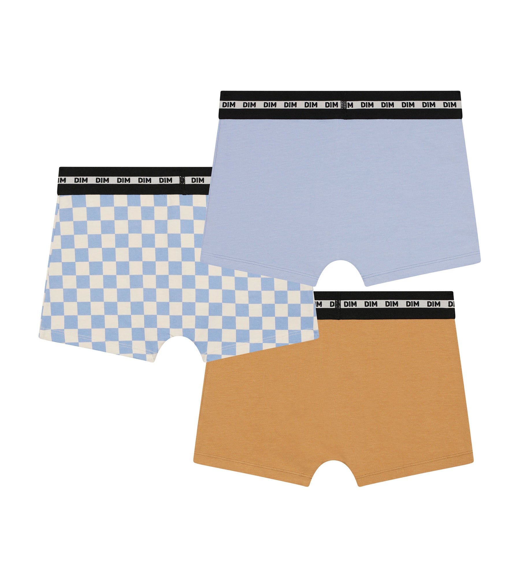 DIM Pack of 3 Lila Blue Cotton Stretch Fashion checkerboard boxer shorts for boys