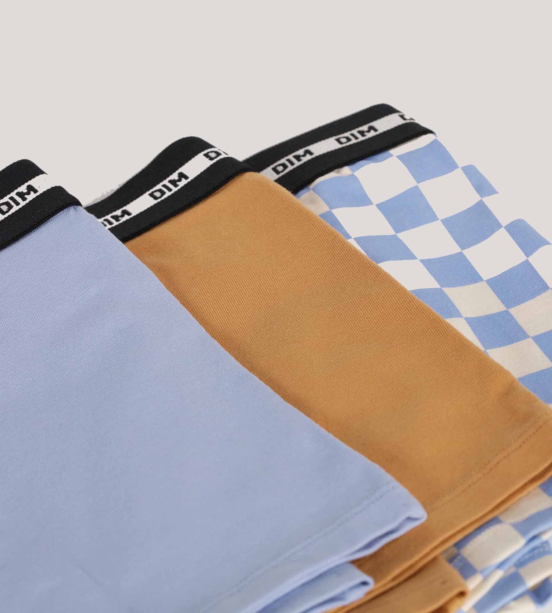 DIM Pack of 3 Lila Blue Cotton Stretch Fashion checkerboard boxer shorts for boys