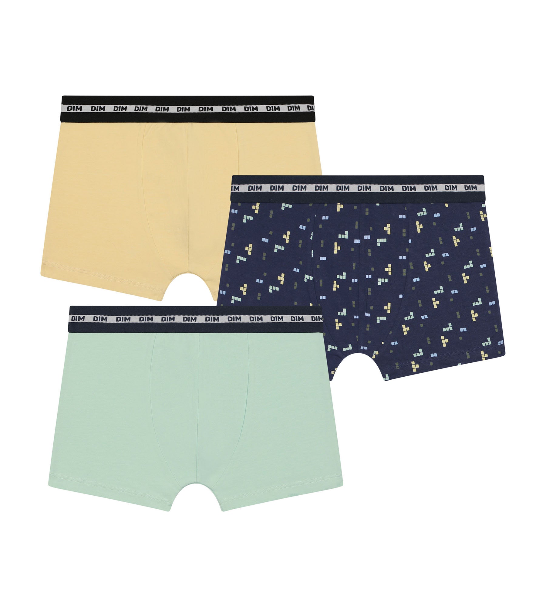 DIM Pack of 3 Pixel Blue Yellow Cotton Stretch Fashion Boxer Briefs for Boys