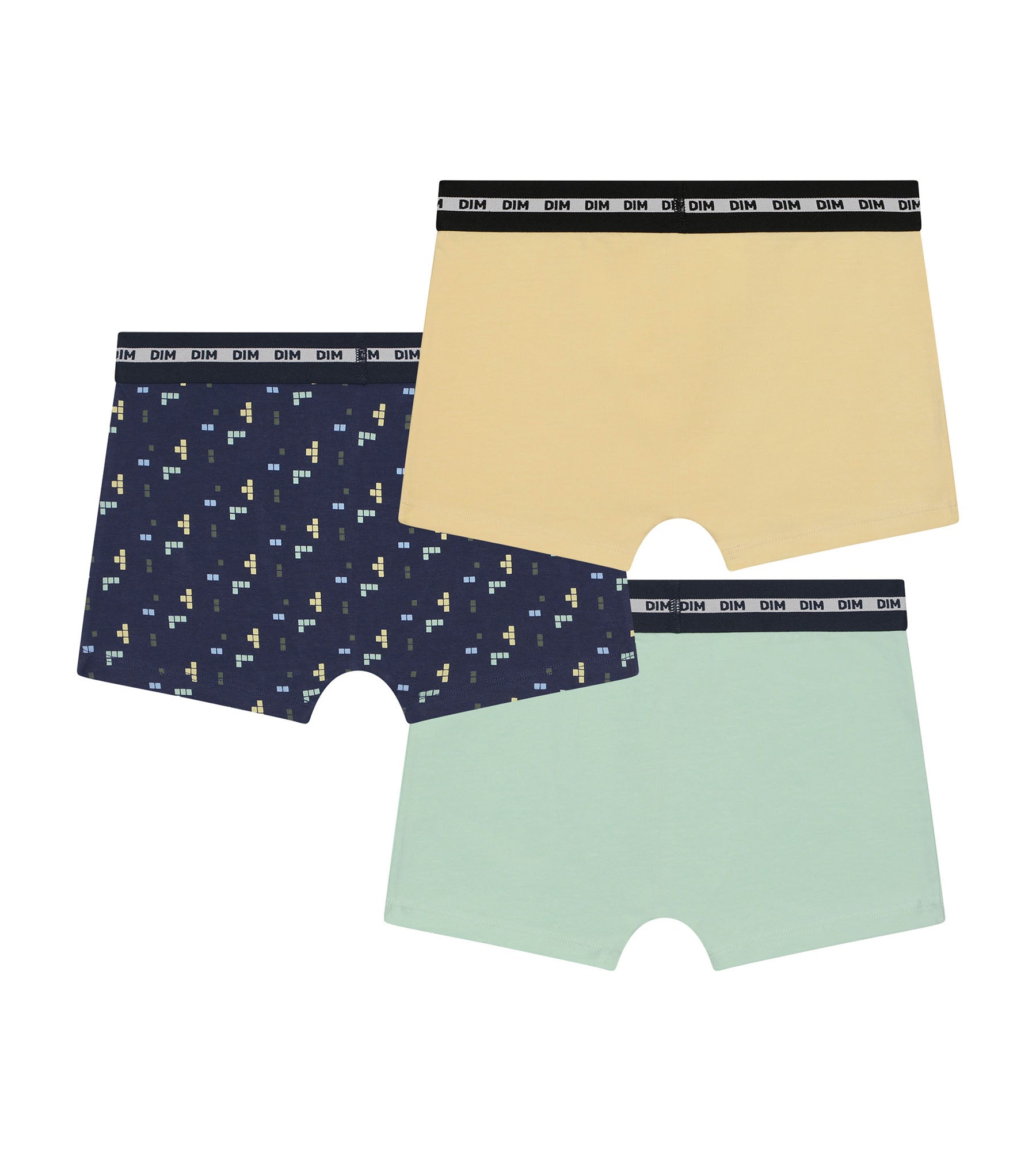 DIM Pack of 3 Pixel Blue Yellow Cotton Stretch Fashion Boxer Briefs for Boys