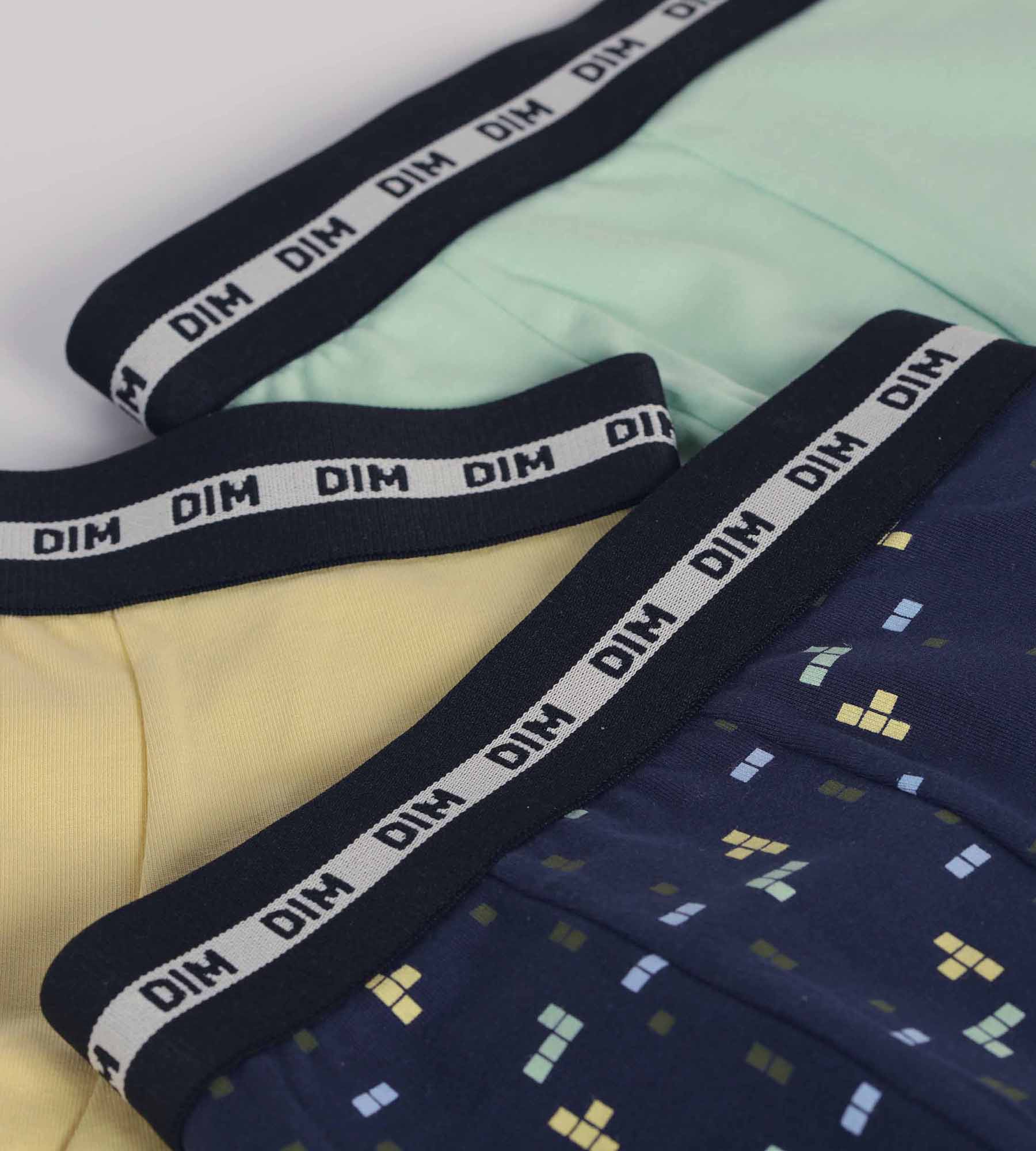 DIM Pack of 3 Pixel Blue Yellow Cotton Stretch Fashion Boxer Briefs for Boys