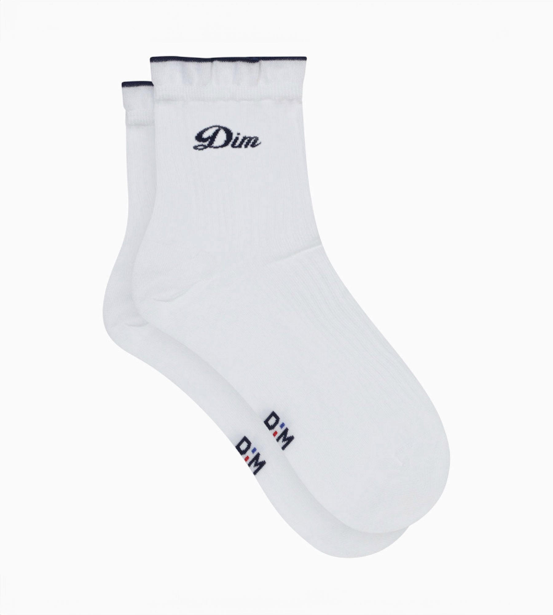 DIM Women's white cotton ankle socks with Madame Dim's embroidered Dim signature