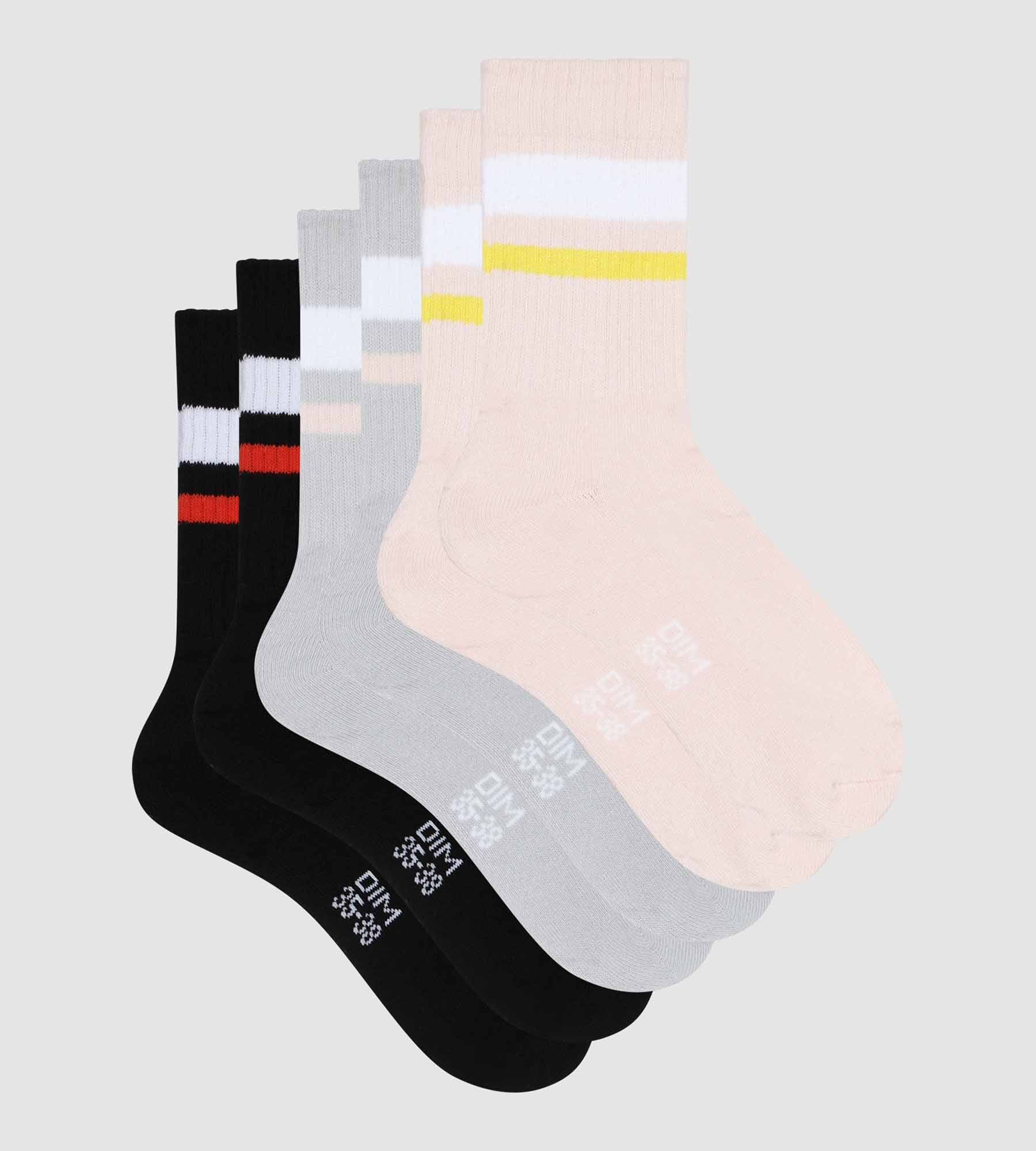 DIM Pack of 3 pairs of women's cotton socks in Pink Gray EcoDim Sport