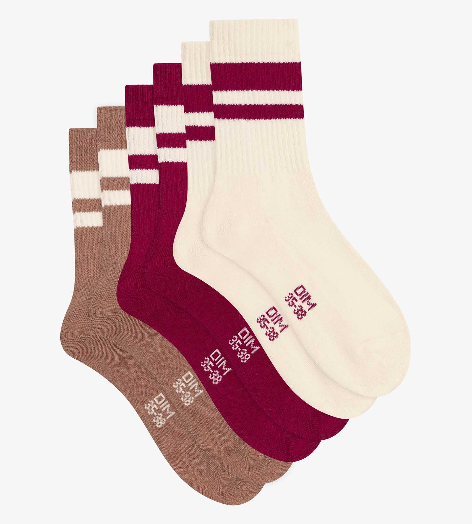 DIM Pack of 3 pairs of women's cotton socks Café EcoDim Sport