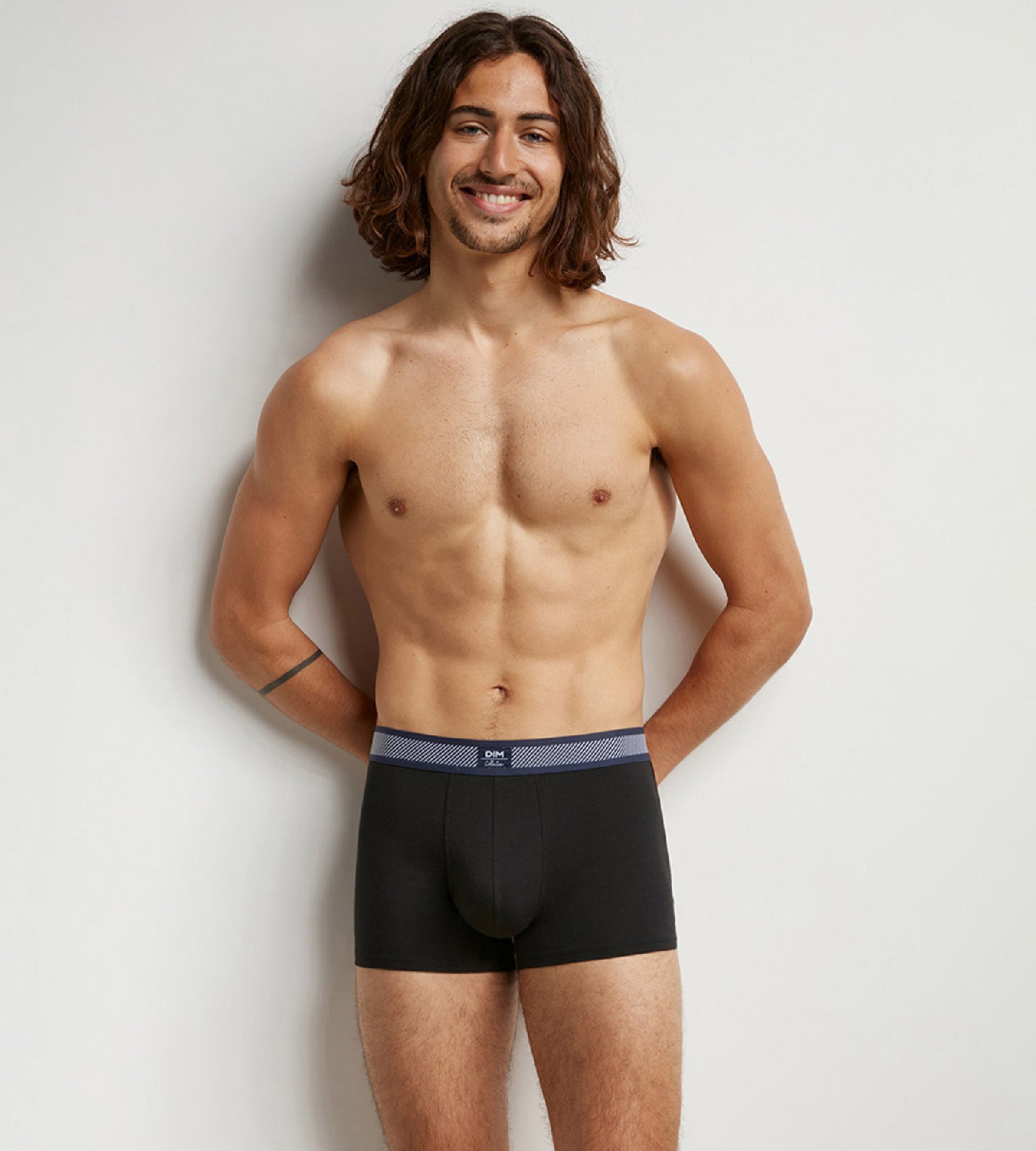 DIM Dim Smart Black Men's cotton modal boxer with striped waistband
