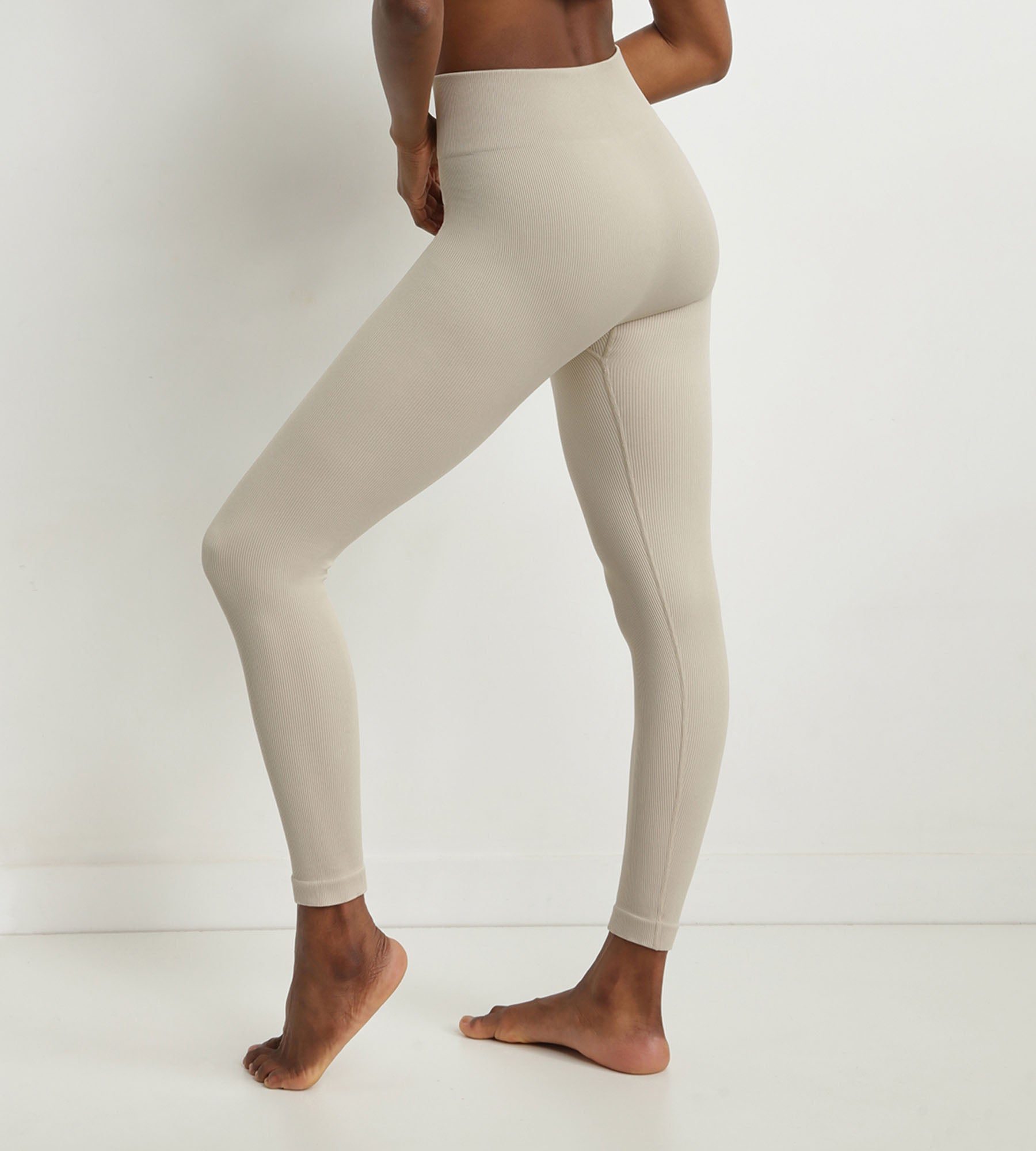 DIM Beige women's ribbed knit leggings Dim Comfywear