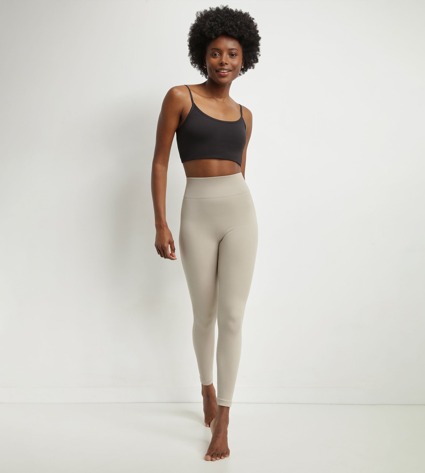 DIM Beige women's ribbed knit leggings Dim Comfywear