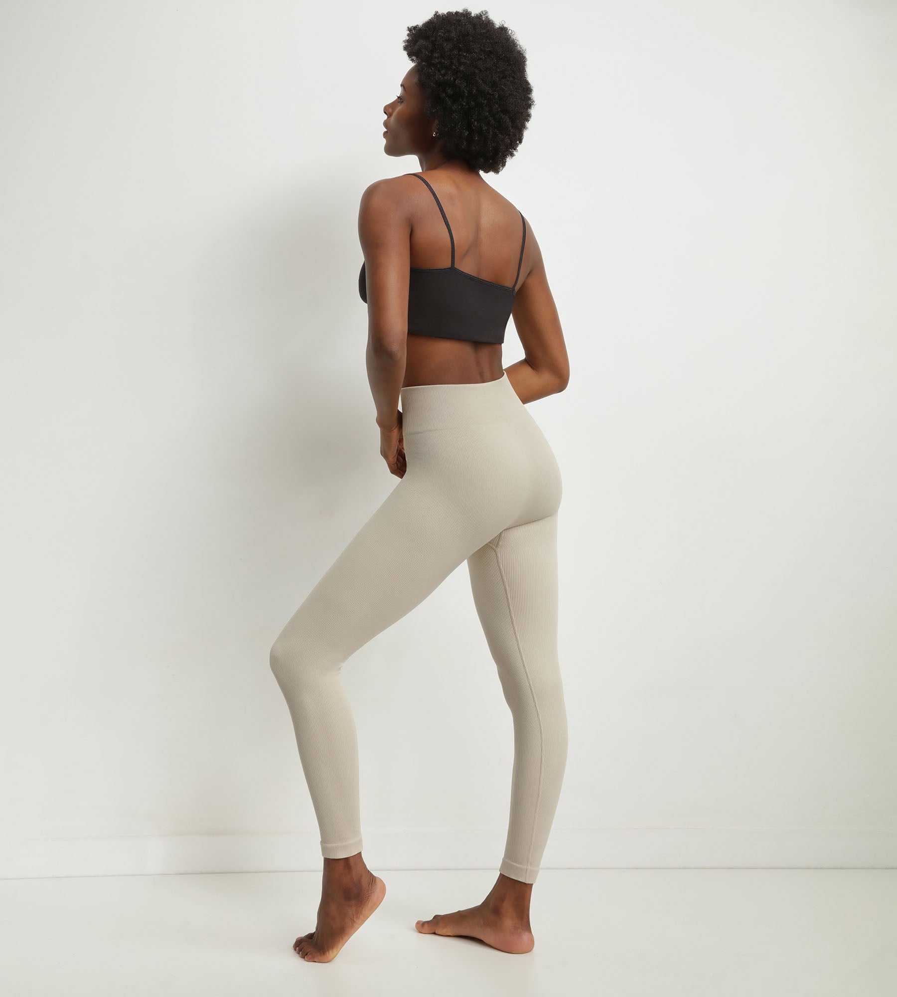 DIM Beige women's ribbed knit leggings Dim Comfywear