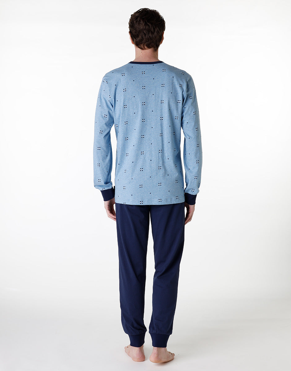 DIM Long serafino pajama in heather blue jersey for men