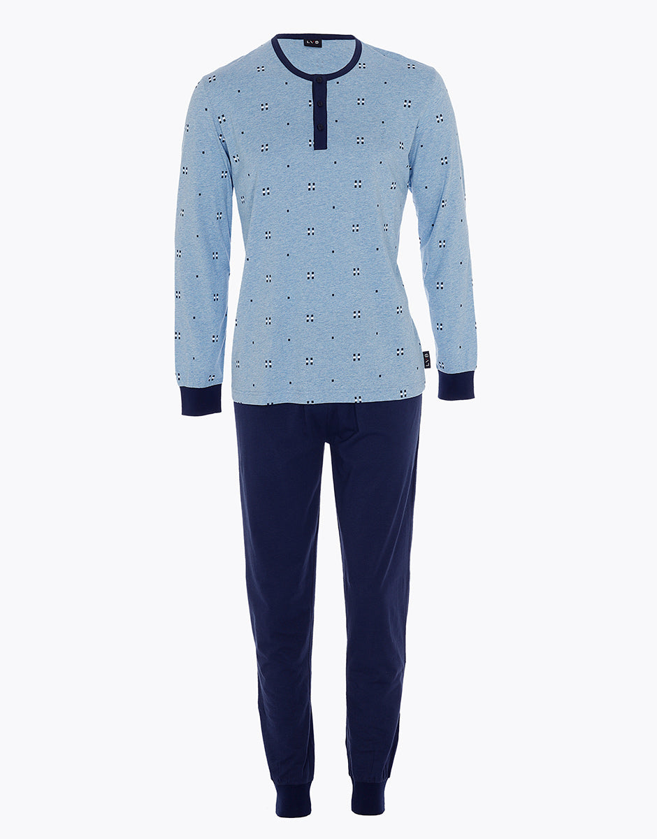 DIM Long serafino pajama in heather blue jersey for men