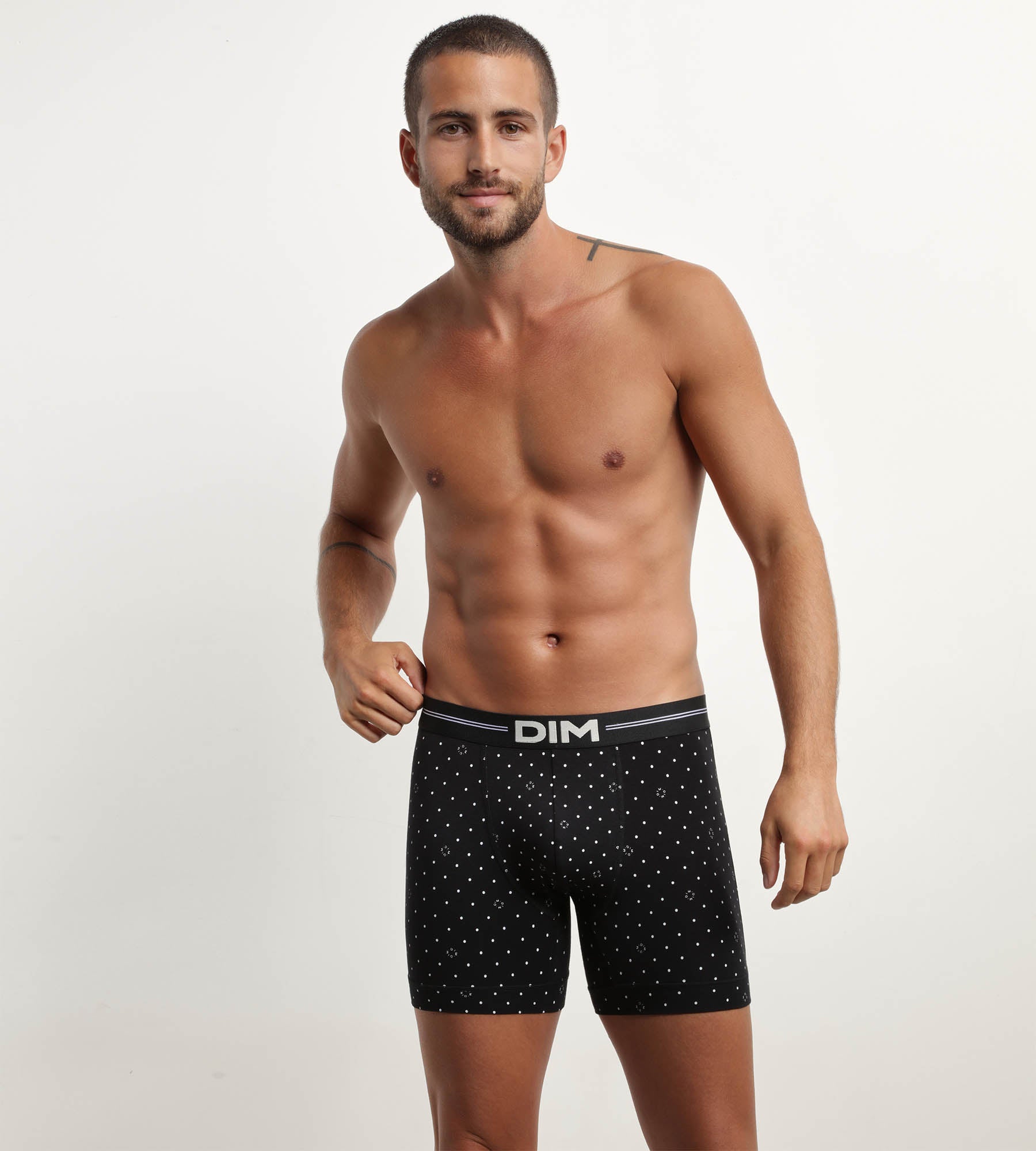 DIM Men's microfibre boxers in Black with logomania pattern Dim Icons Essentiel