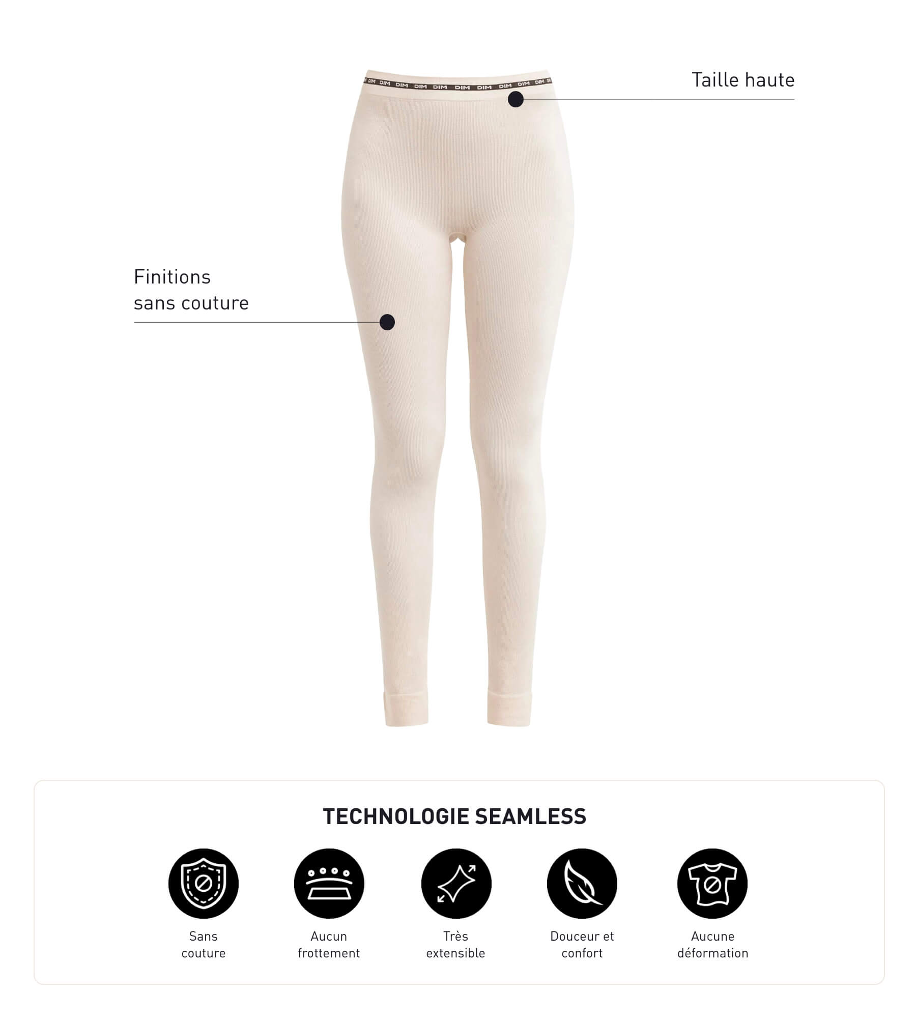 DIM Beige seamless women's leggings in ribbed fabric Dim Icon Seamless
