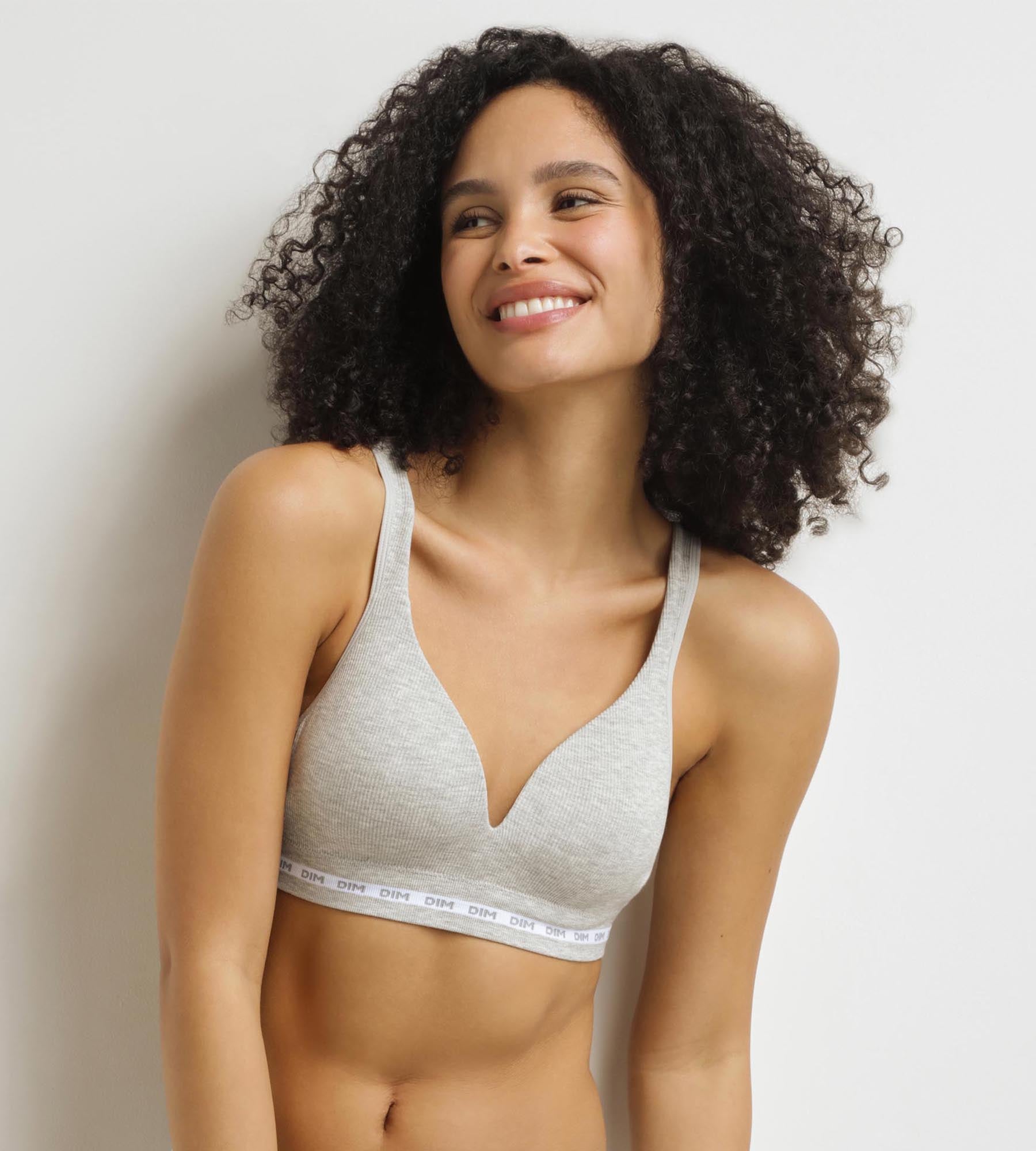 DIM Grey ribbed padded underwired bra Dim Icons