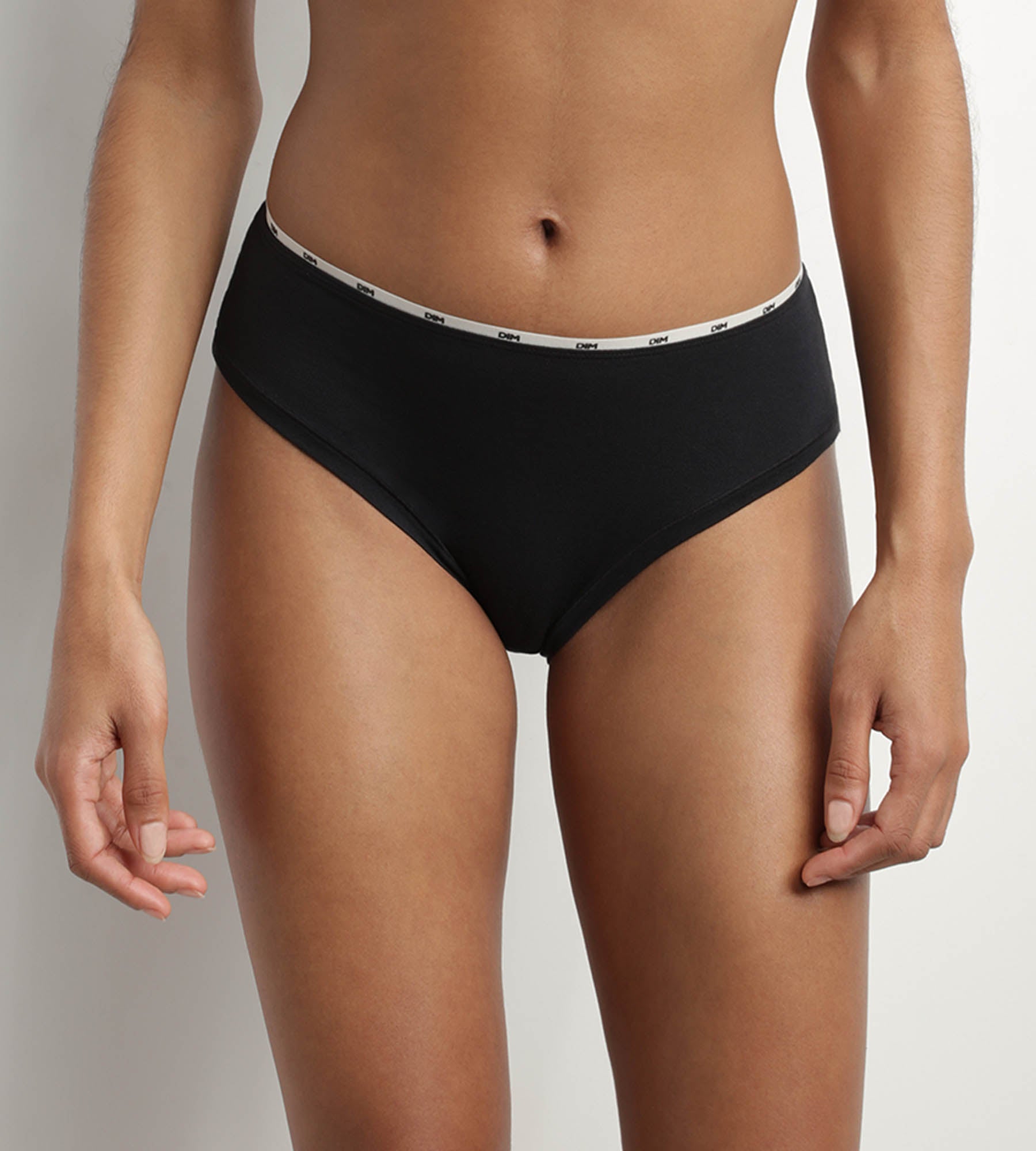 DIM Women's stretch cotton briefs in black with Beige braid Dim Icon Essentiel