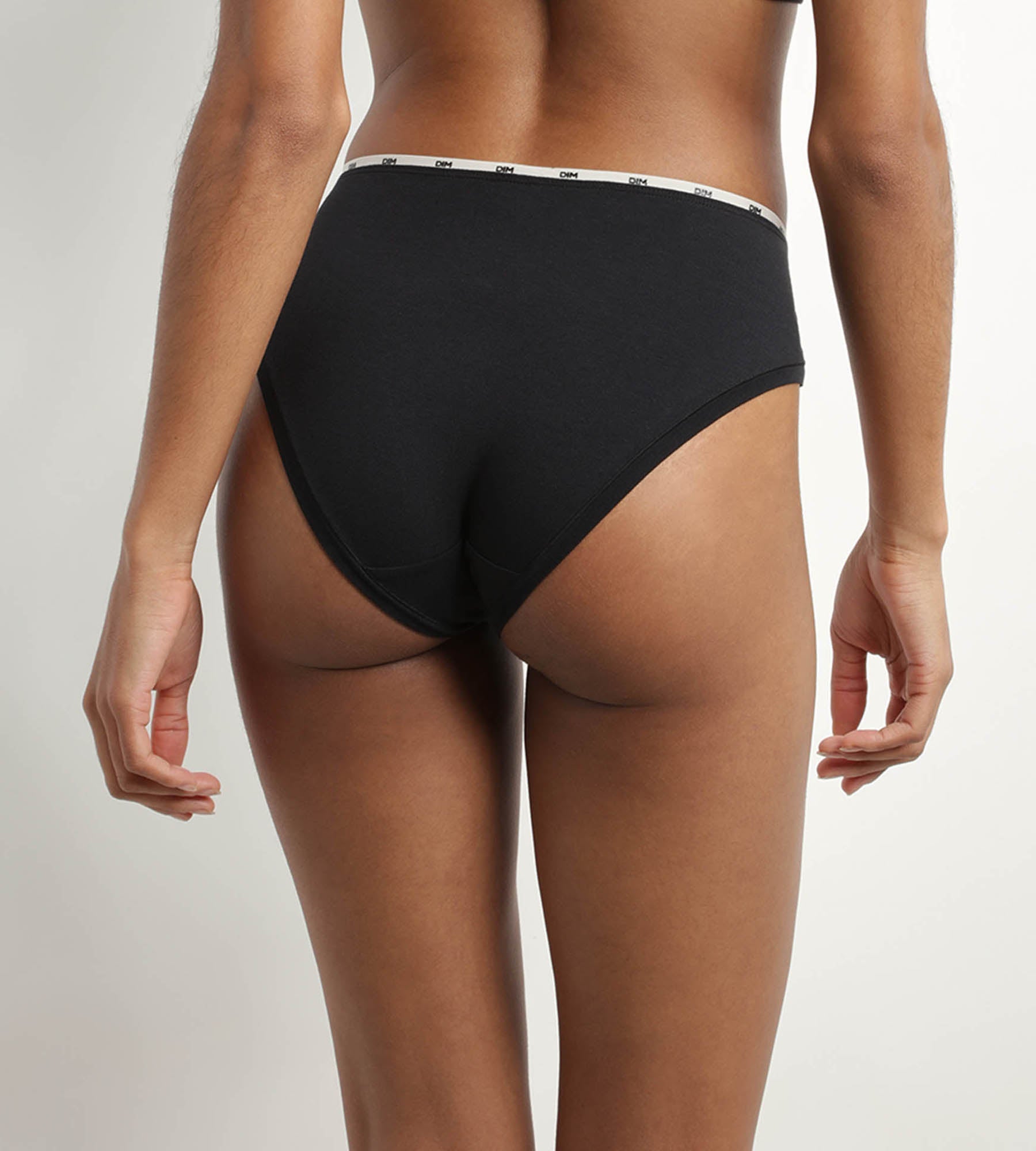 DIM Women's stretch cotton briefs in black with Beige braid Dim Icon Essentiel