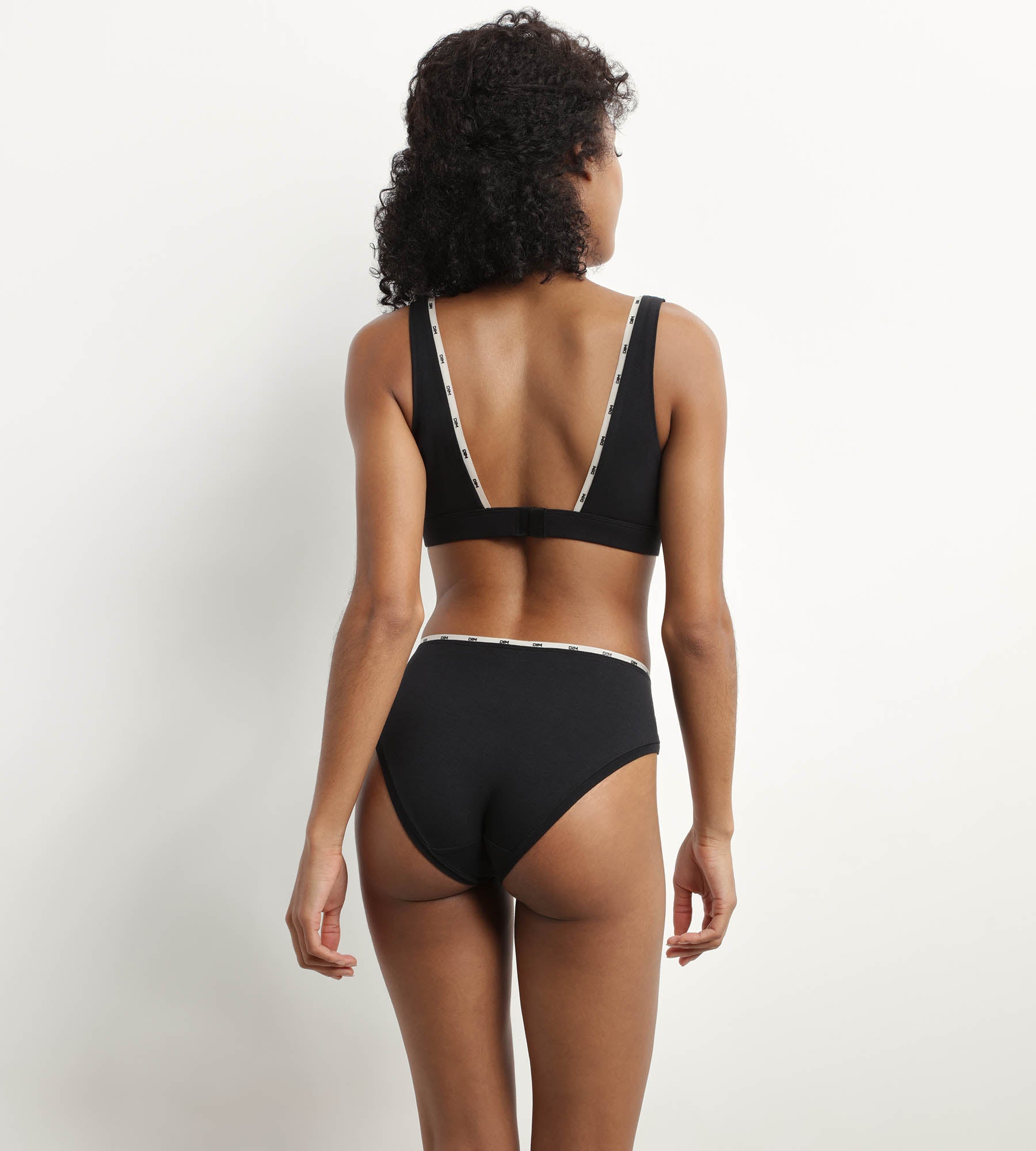 DIM Women's stretch cotton briefs in black with Beige braid Dim Icon Essentiel