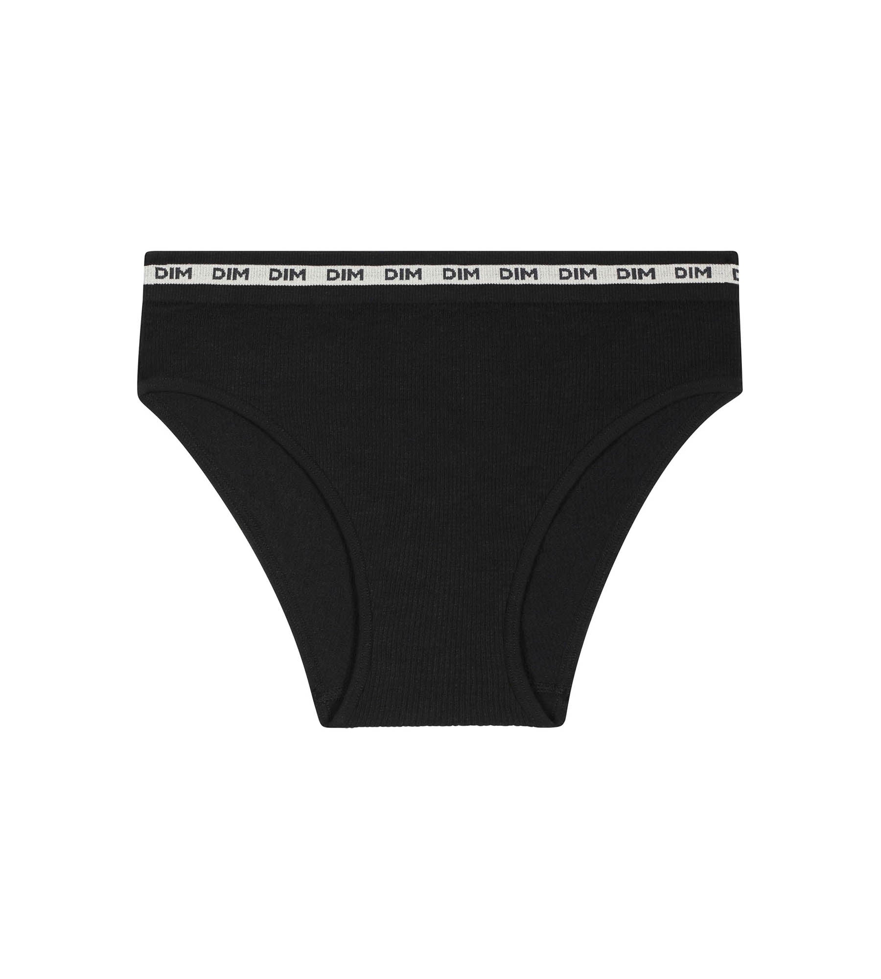 DIM Girls' ribbed fabric briefs in Black with beige waistband Dim Icons