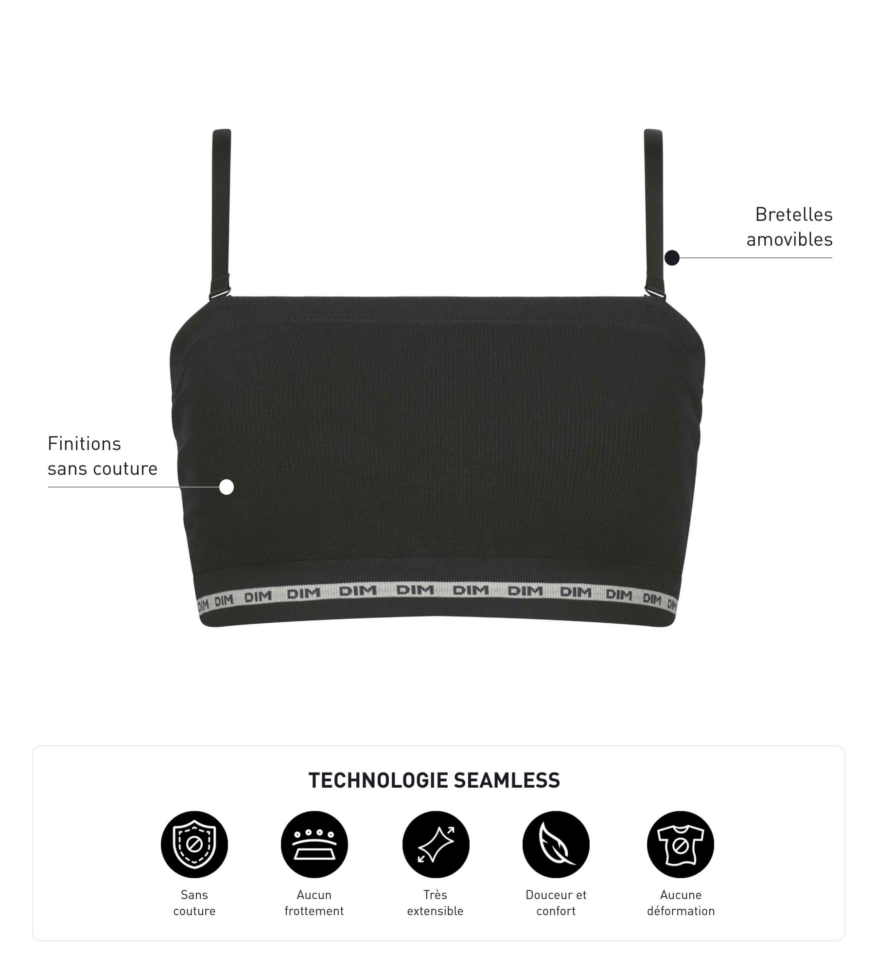 DIM Microfibre wireless Black bandeau bra Dim Icons Seamless