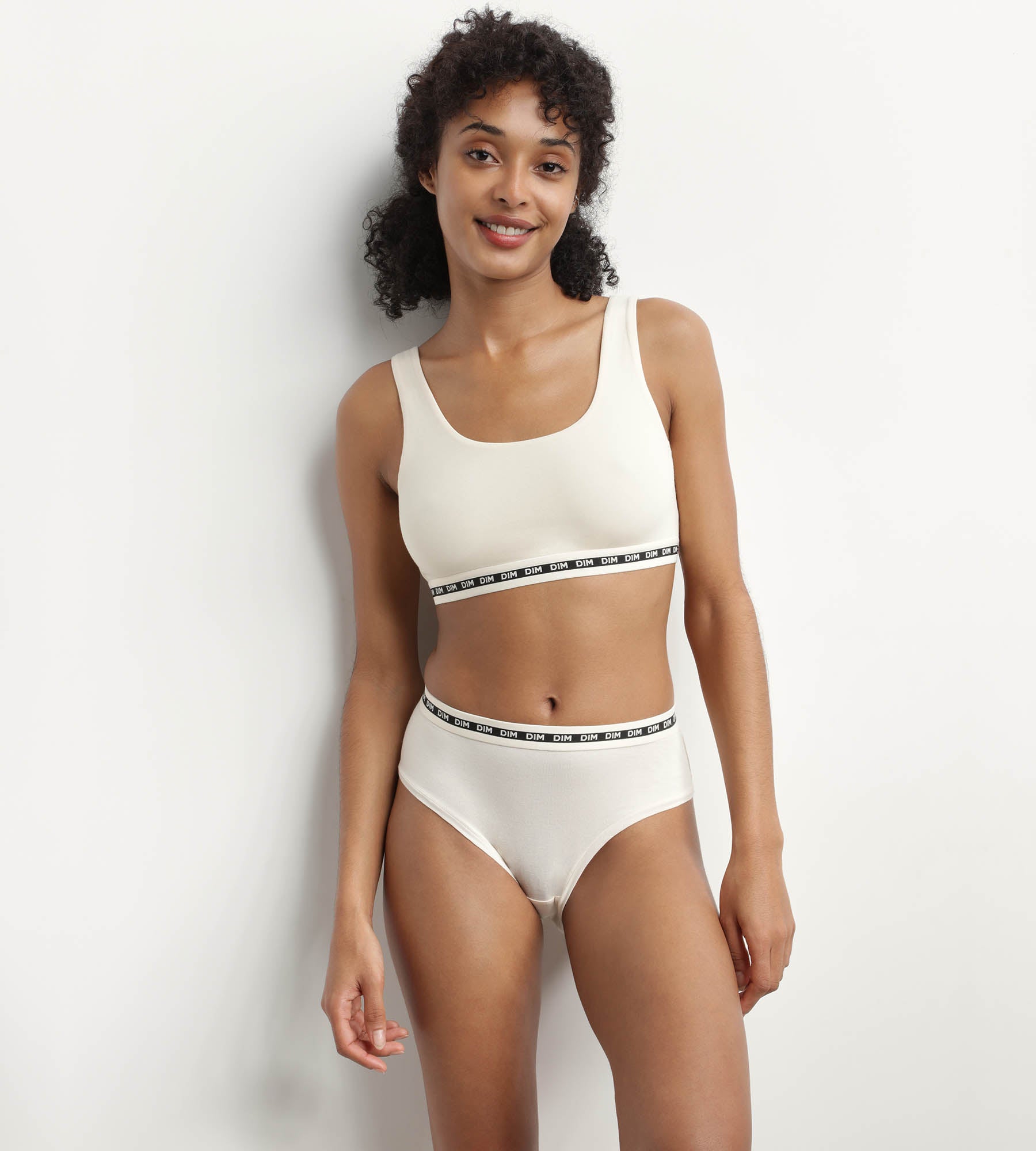 DIM Modal polyamide wireless Beige crop top bra Dim Icons Essentiel