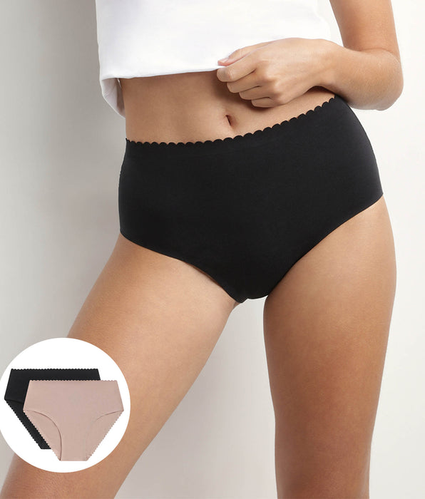 DIM Pack of 2 high-rise briefs in stretch cotton in Flesh Black Body Touch Easy