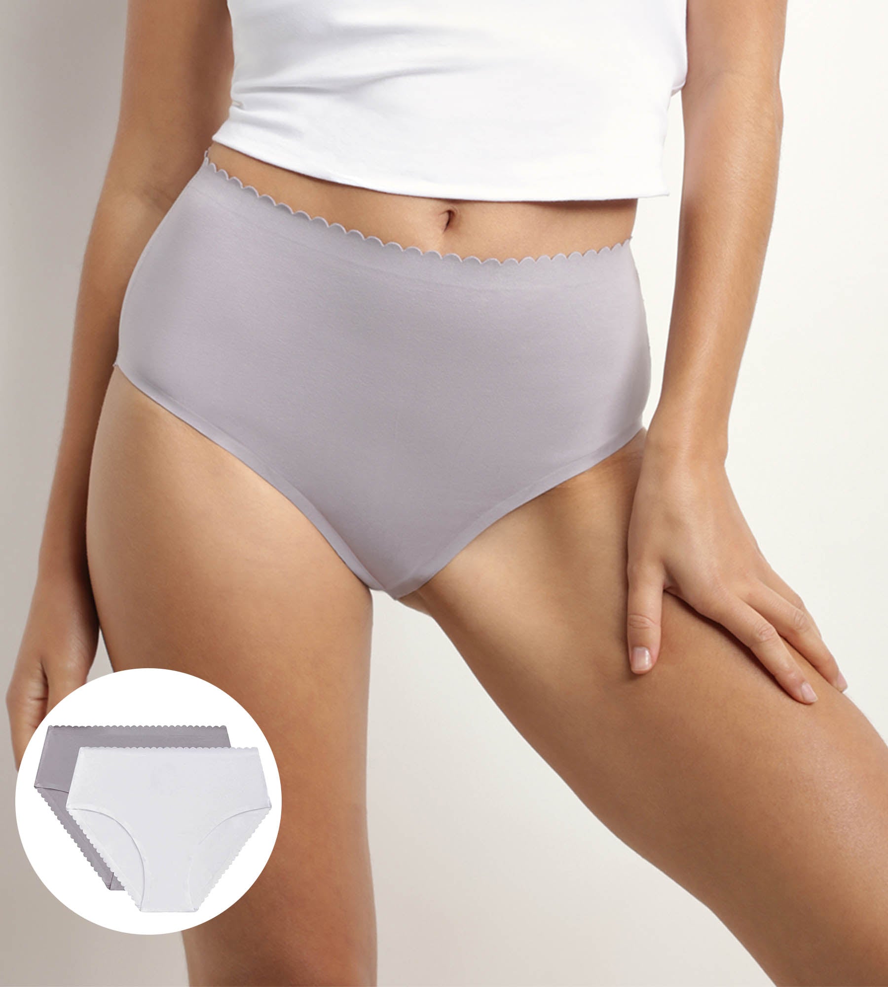 DIM Pack of 2 high-rise briefs in stretch cotton in White Gray Body Touch Easy