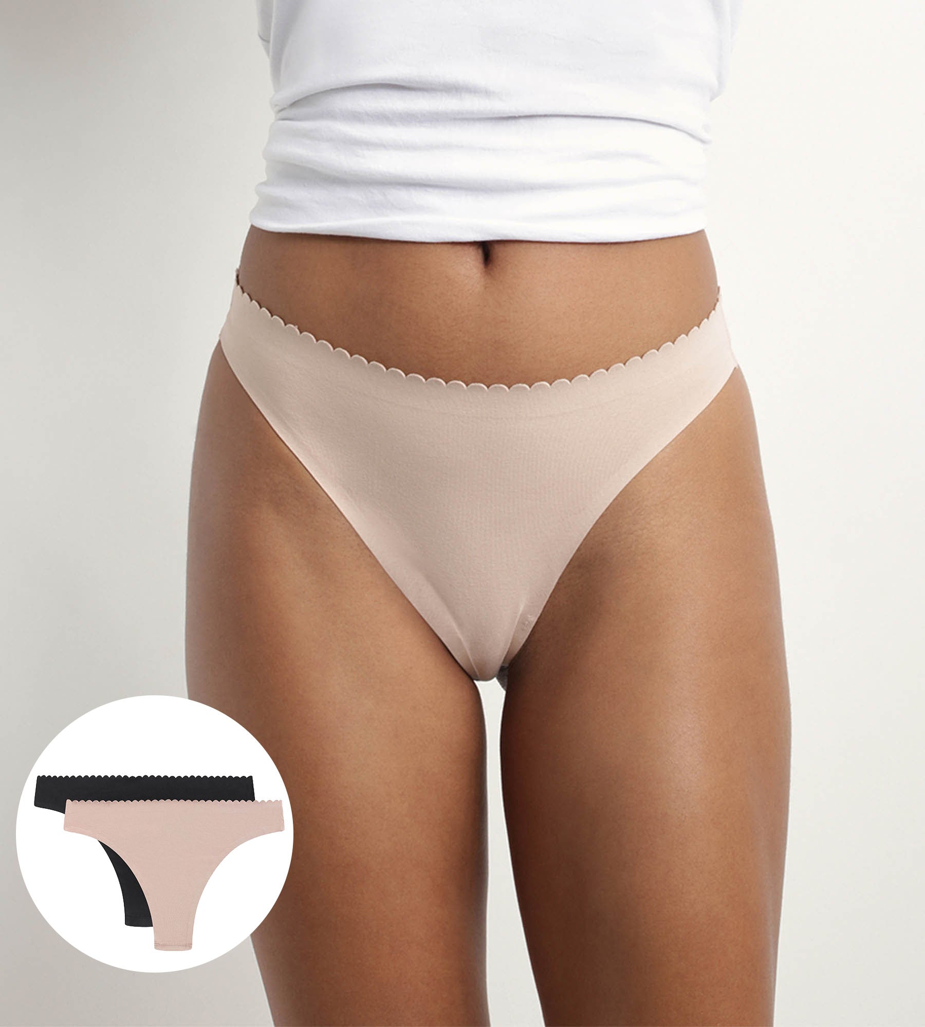 DIM Pack of 2 women's tangas in Flesh and Black microfibre Body Touch Easy