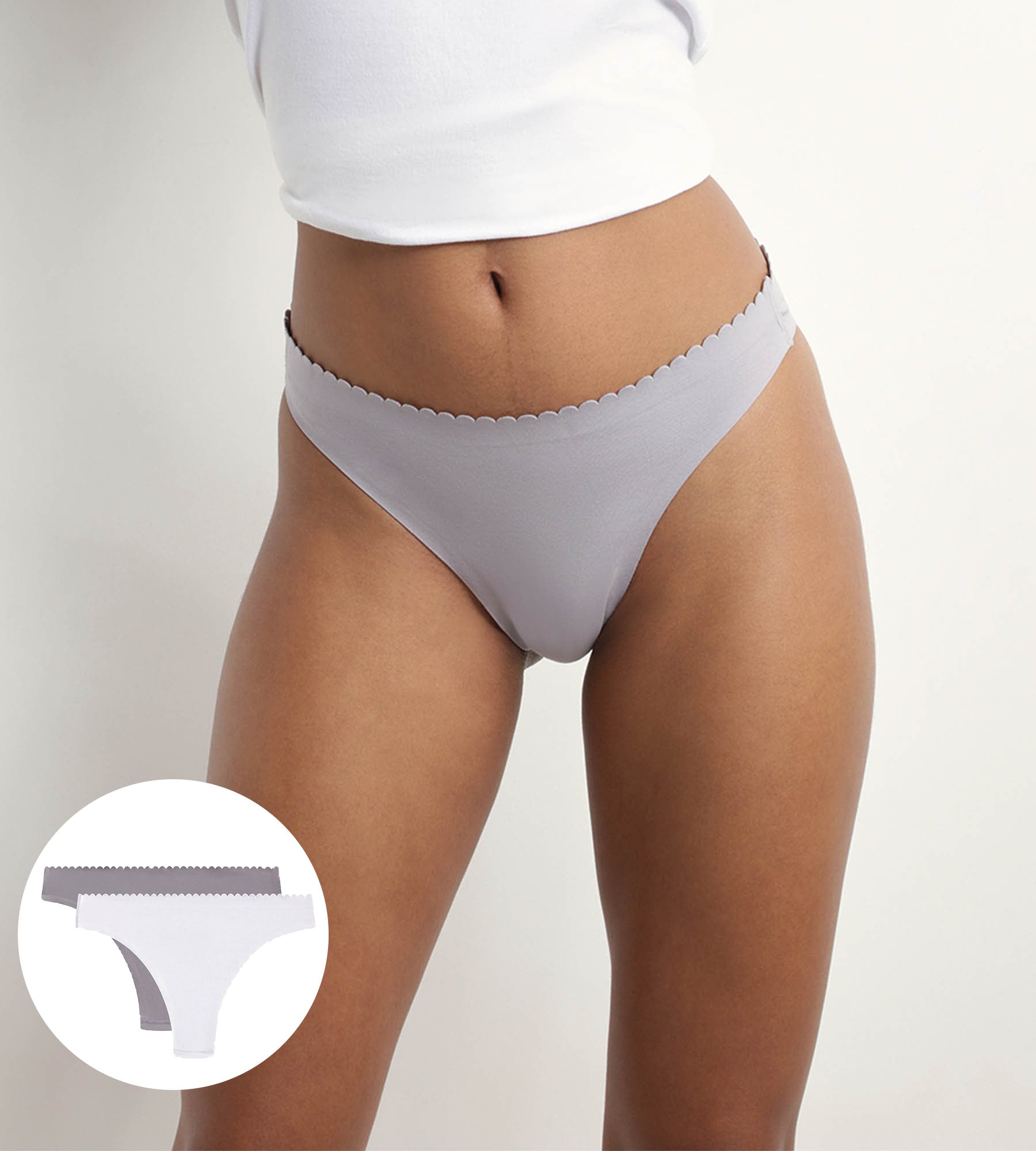 DIM Pack of 2 women's tangas in gray and white microfibre Body Touch Easy