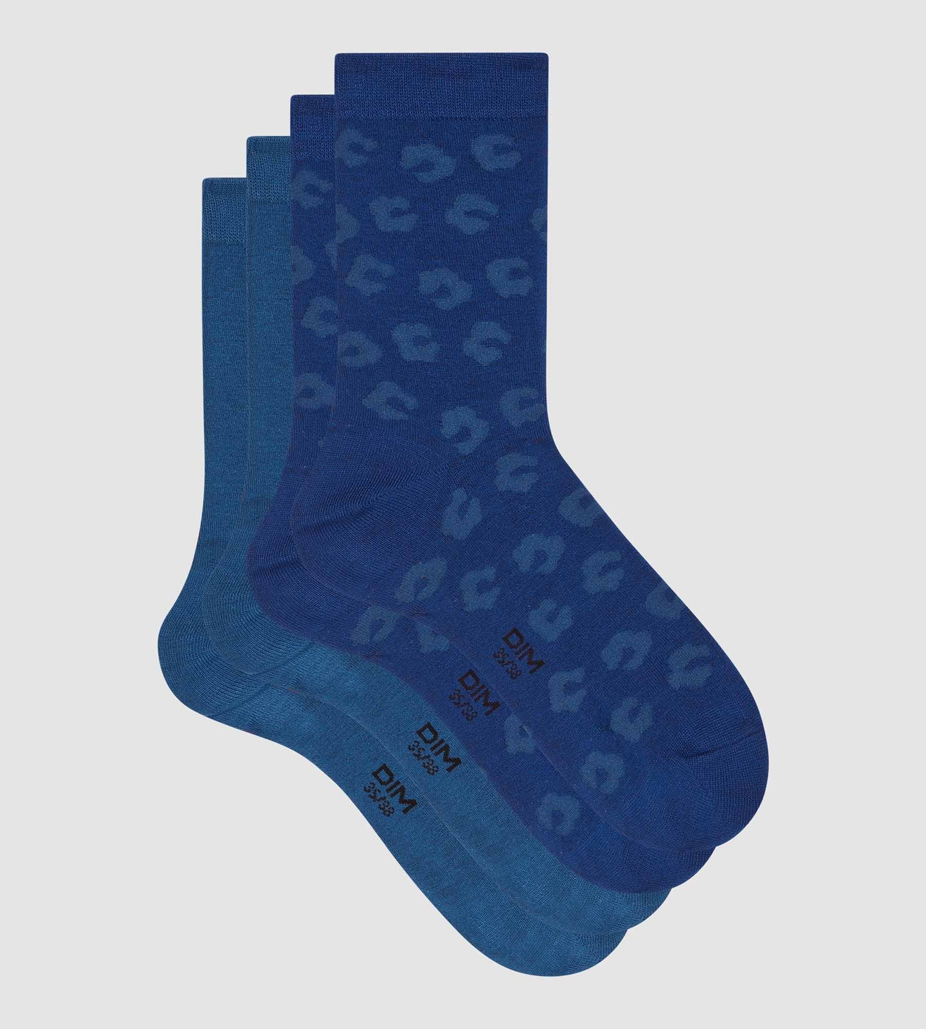 DIM Pack of 2 pairs of women's viscose floral socks in Blue Dim Bamboo