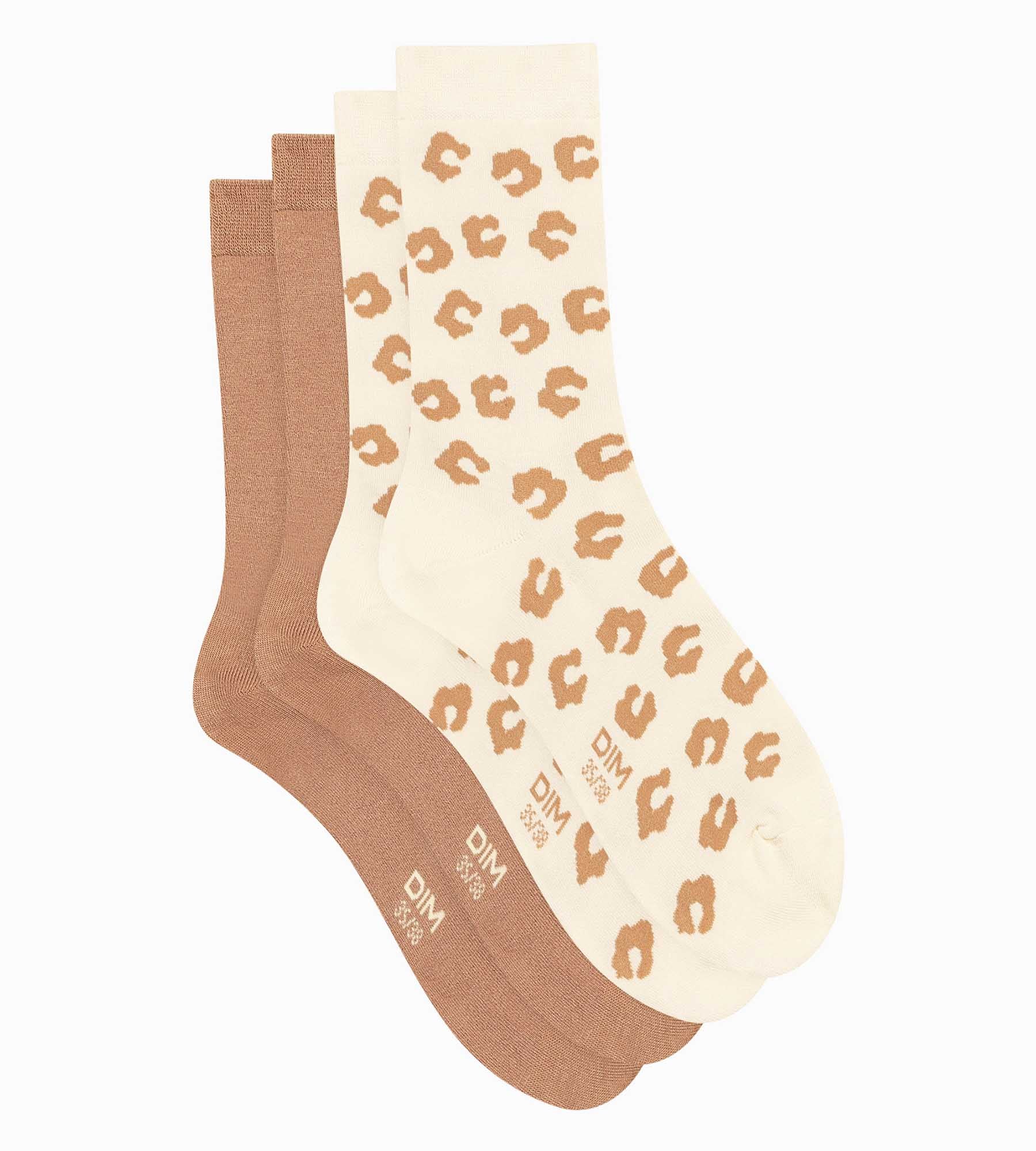 DIM Pack of 2 Women's Flower Socks Cream Dim Bamboo