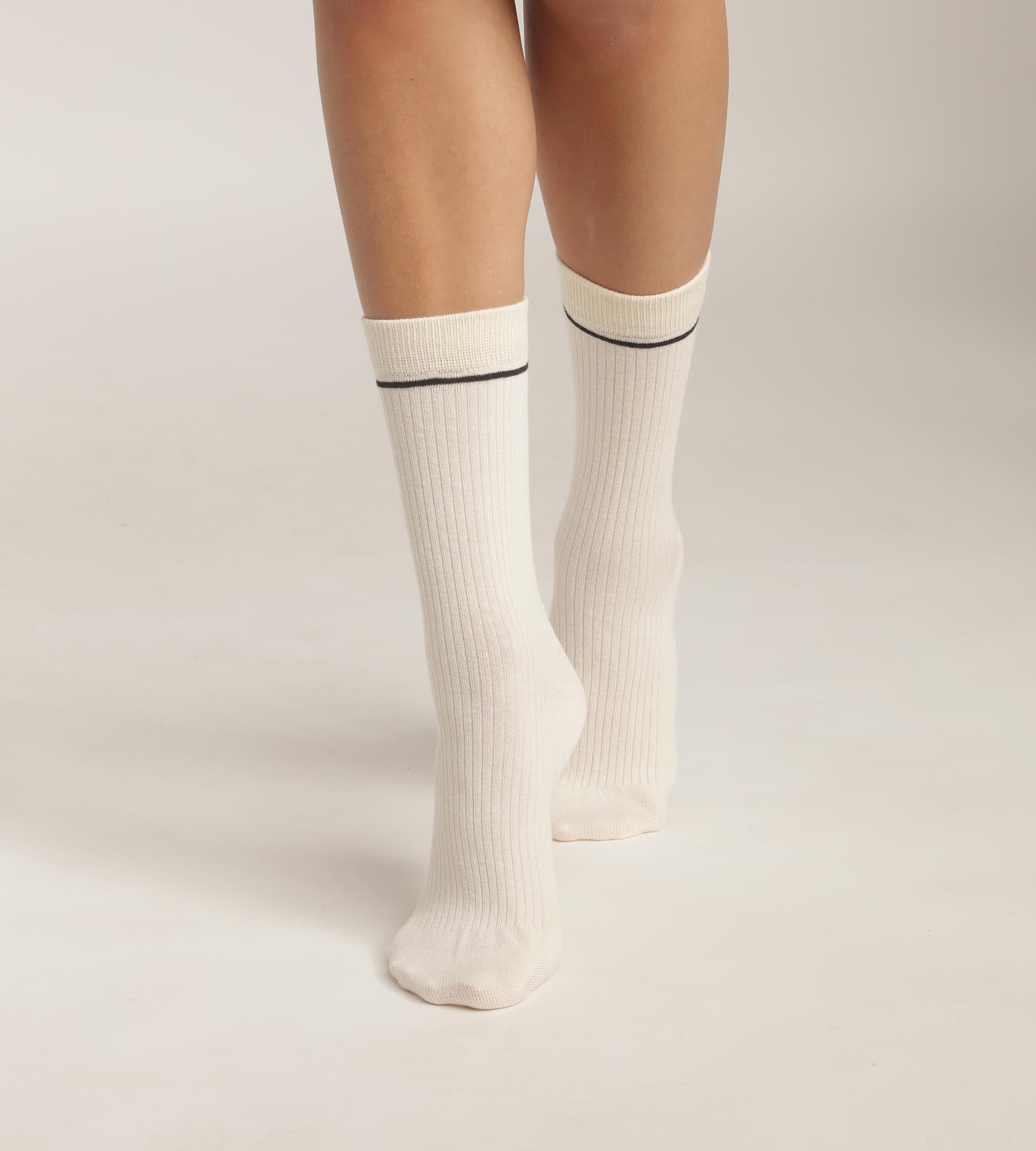 DIM Unisex ribbed cotton socks Cream with black line Dim Icons