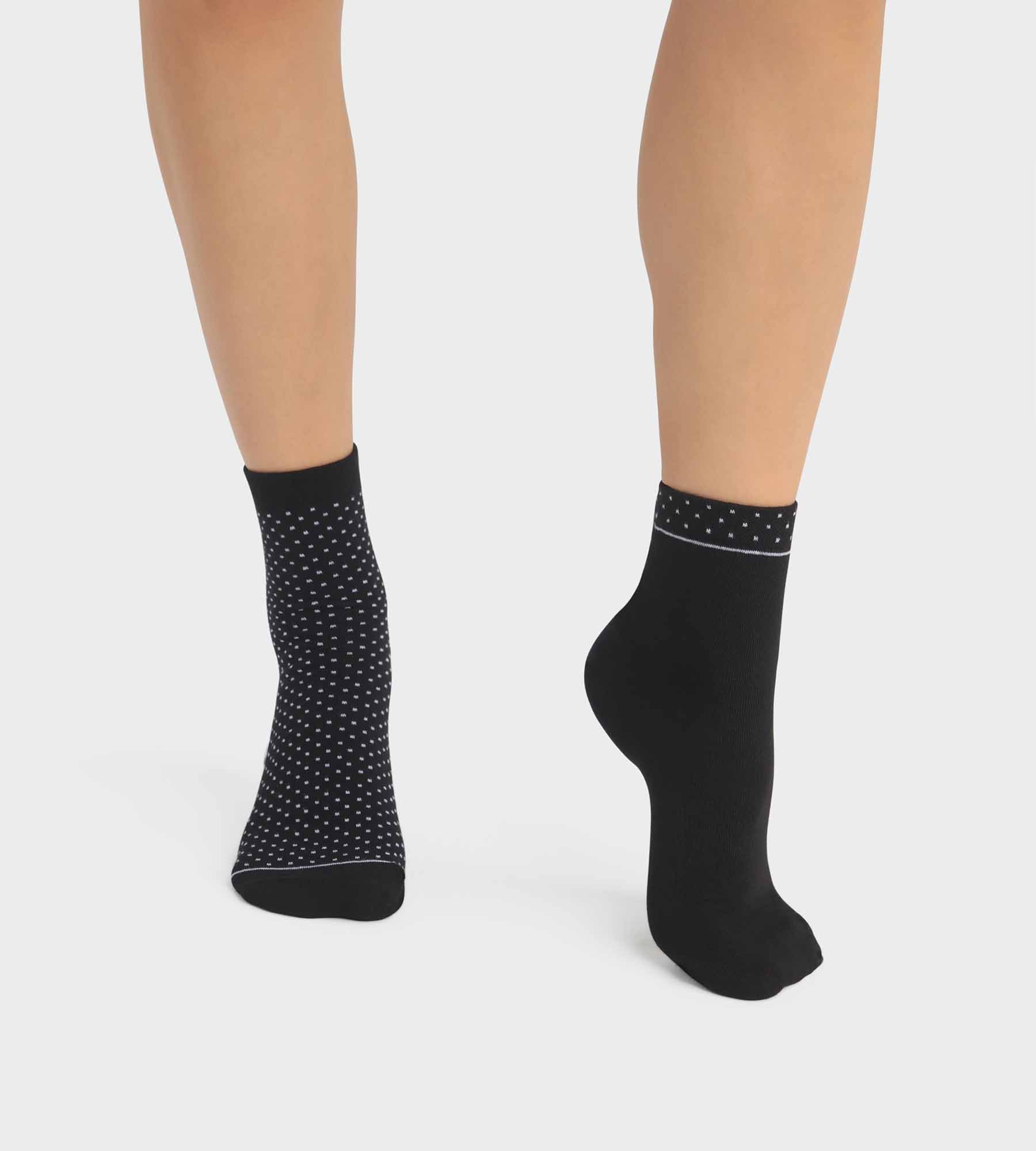 DIM Pack of 2 pairs of black women's socks in organic cotton with polka dots Dim Good