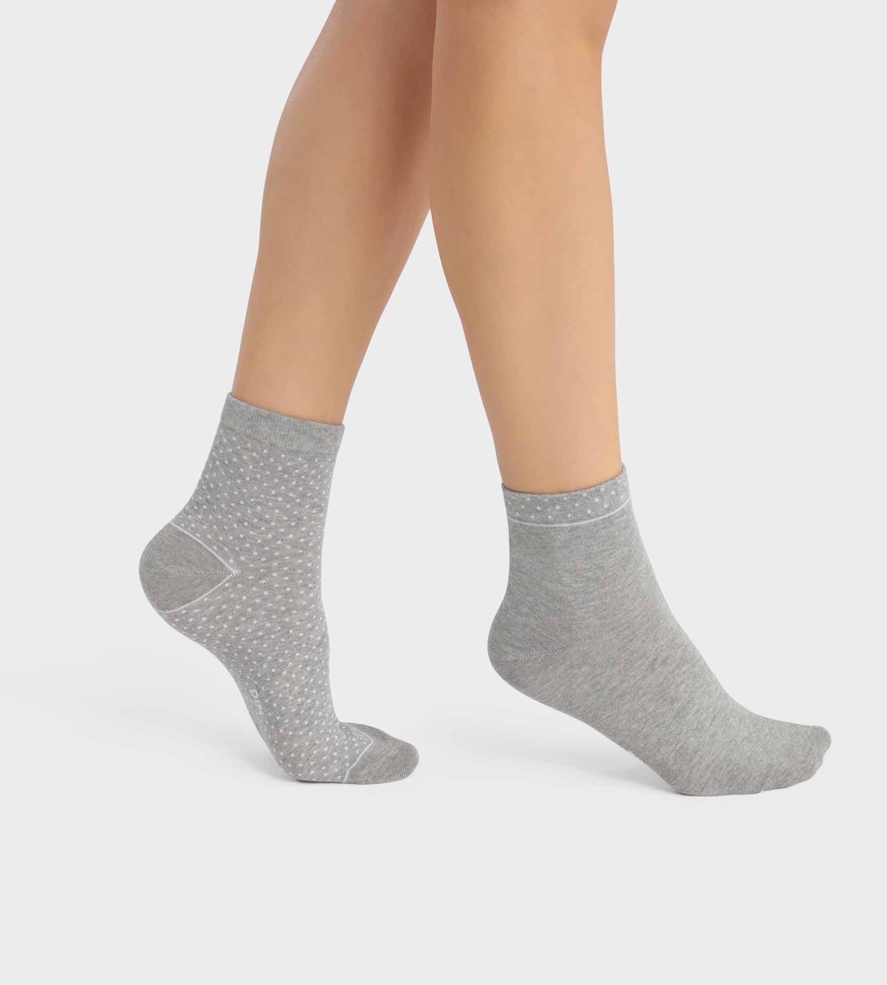 DIM Pack of 2 pairs of gray women's socks in organic cotton with polka dots Dim Good