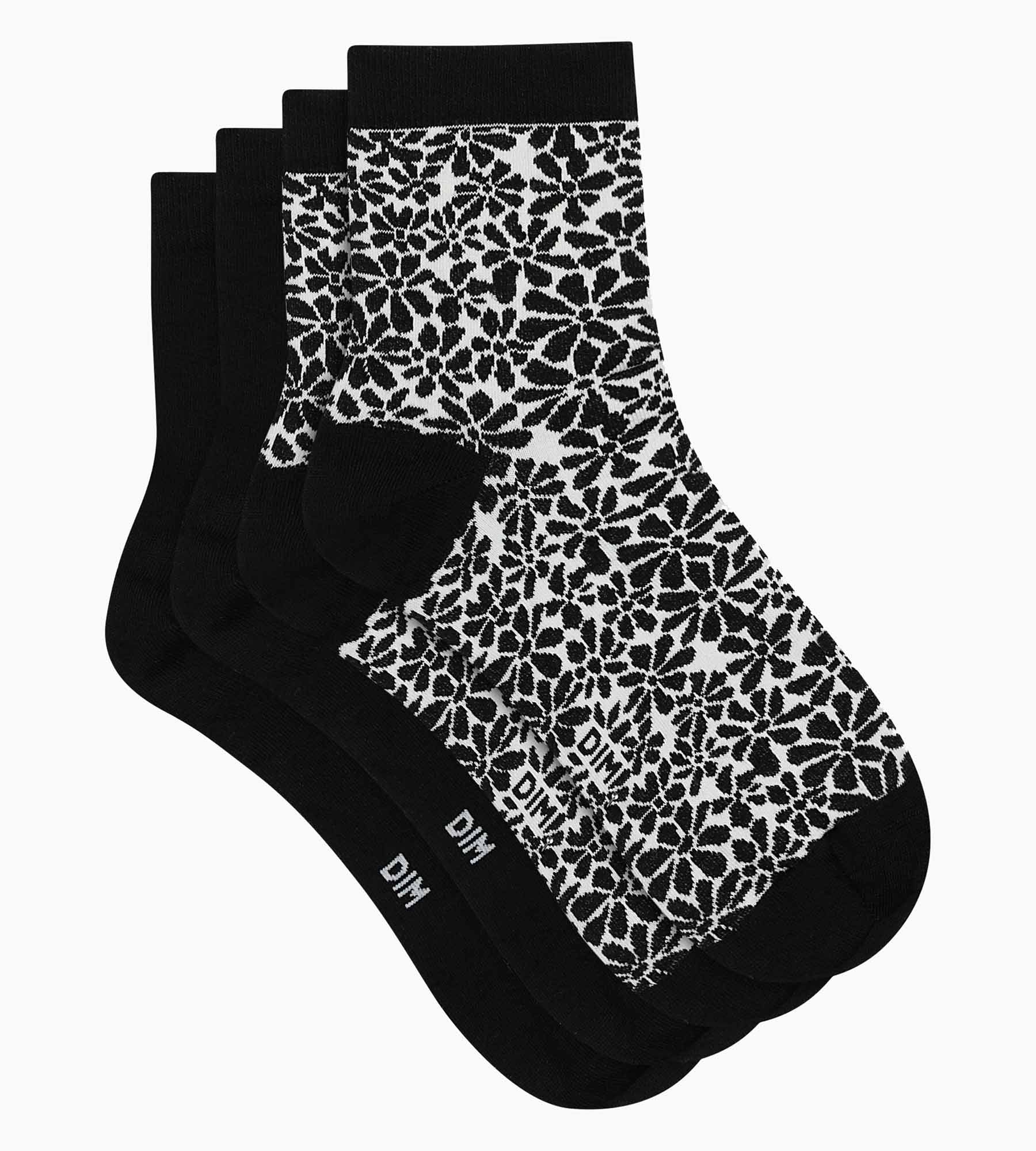 DIM Pack of 2 pairs of organic cotton flower socks Dim Good Black
