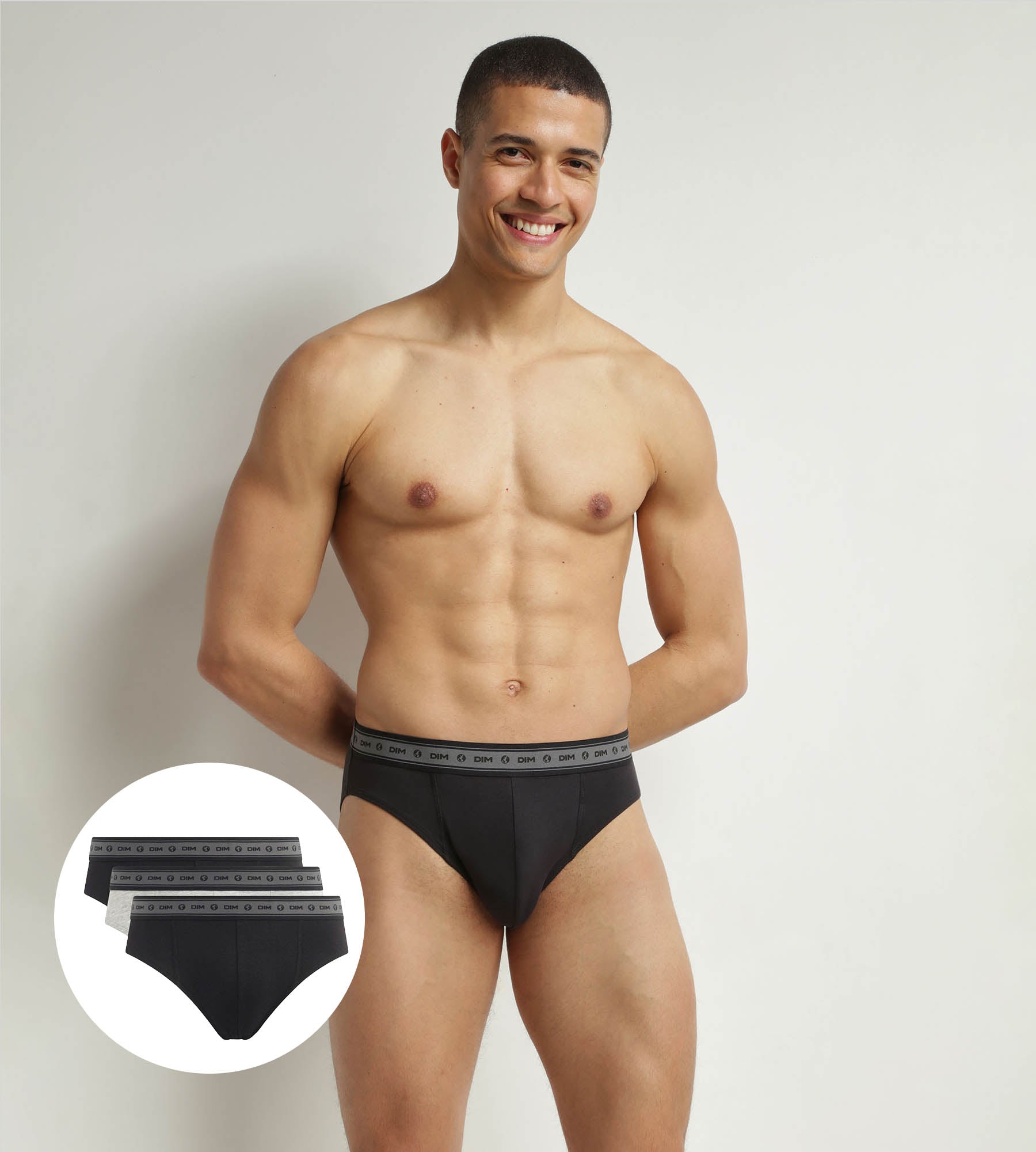 DIM Pack of 3 briefs men's Black Grey organic cotton Dim Good