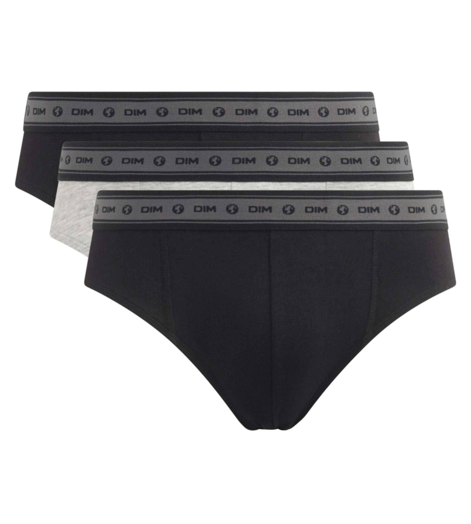 DIM Pack of 3 briefs men's Black Grey organic cotton Dim Good