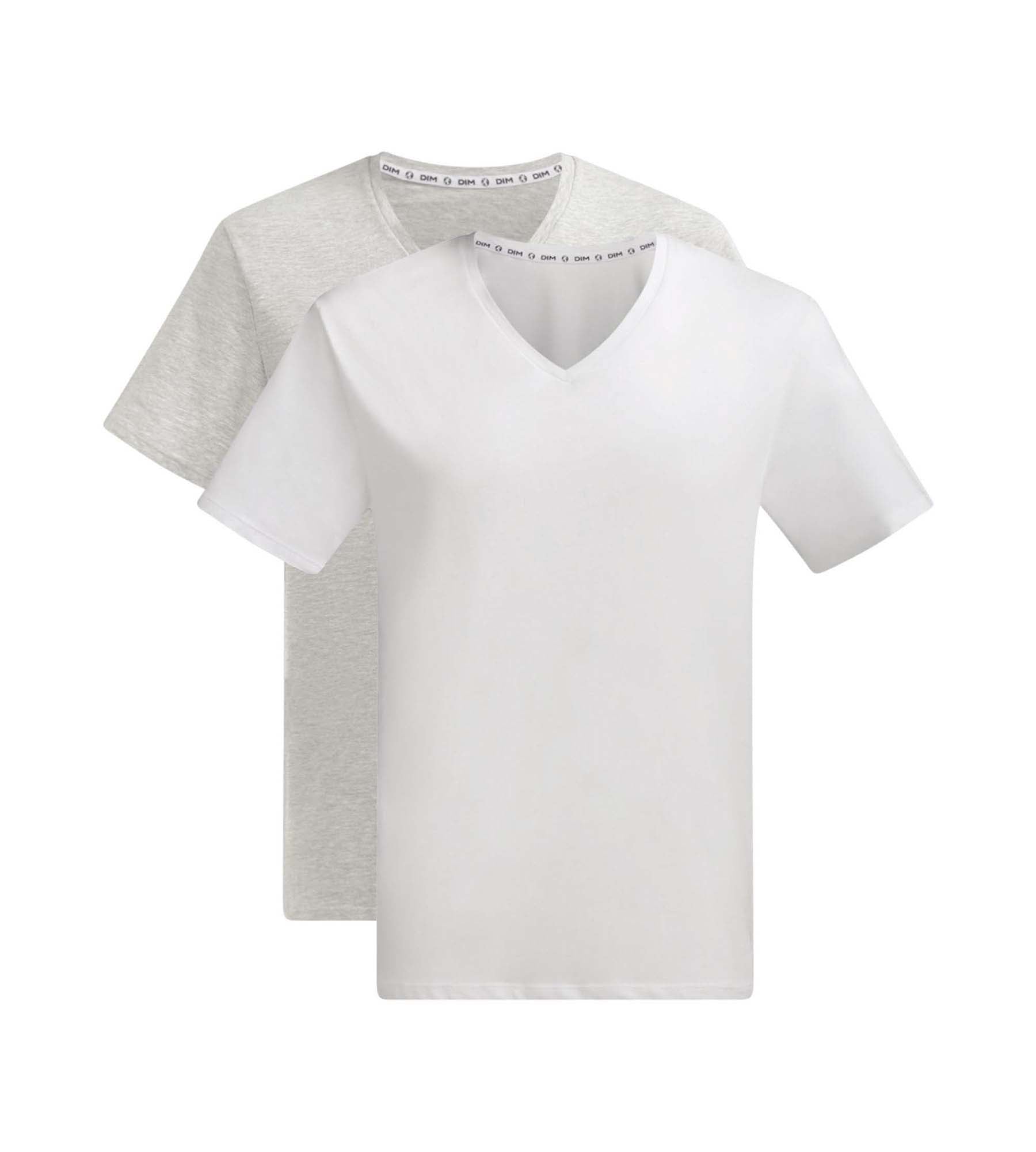 DIM Pack of 2 t-shirts men's White Grey organic cotton V-neck Dim Good